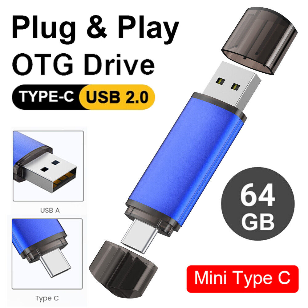 2 in 1 Type C  64 GB Dual USB 2.0 Flash Drive Memory Stick U Disk Thumb Drive