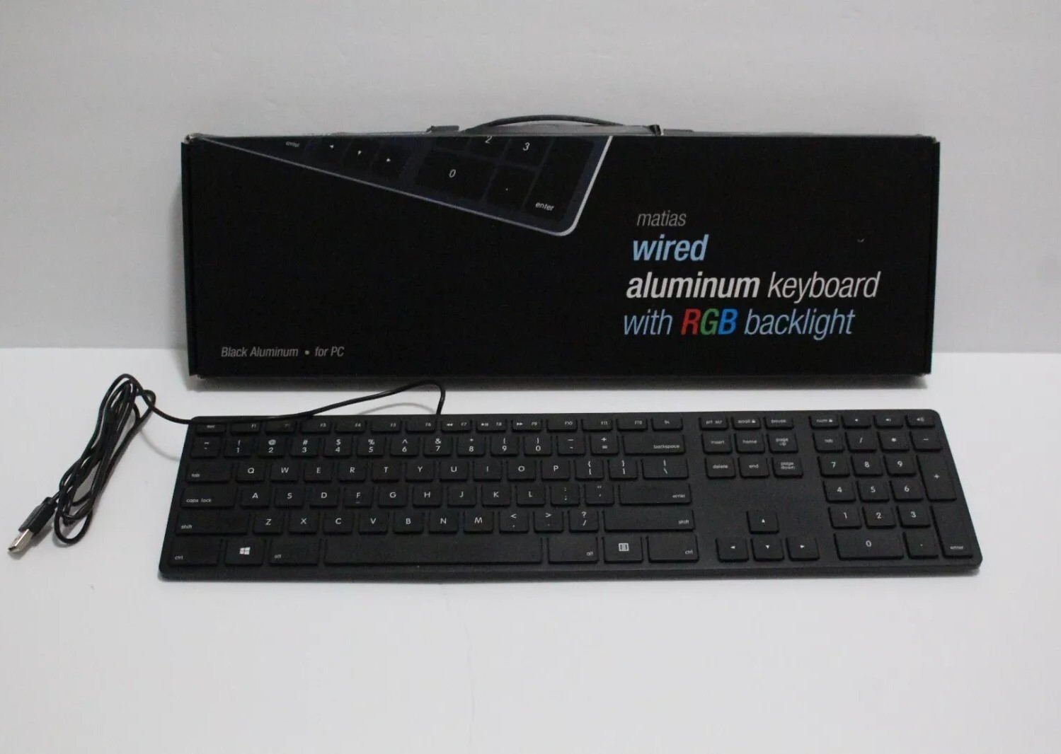 EXCELLENT COND. Matias RGB Backlit Wired Aluminum Keyboard FK318PCLBB (Q37)