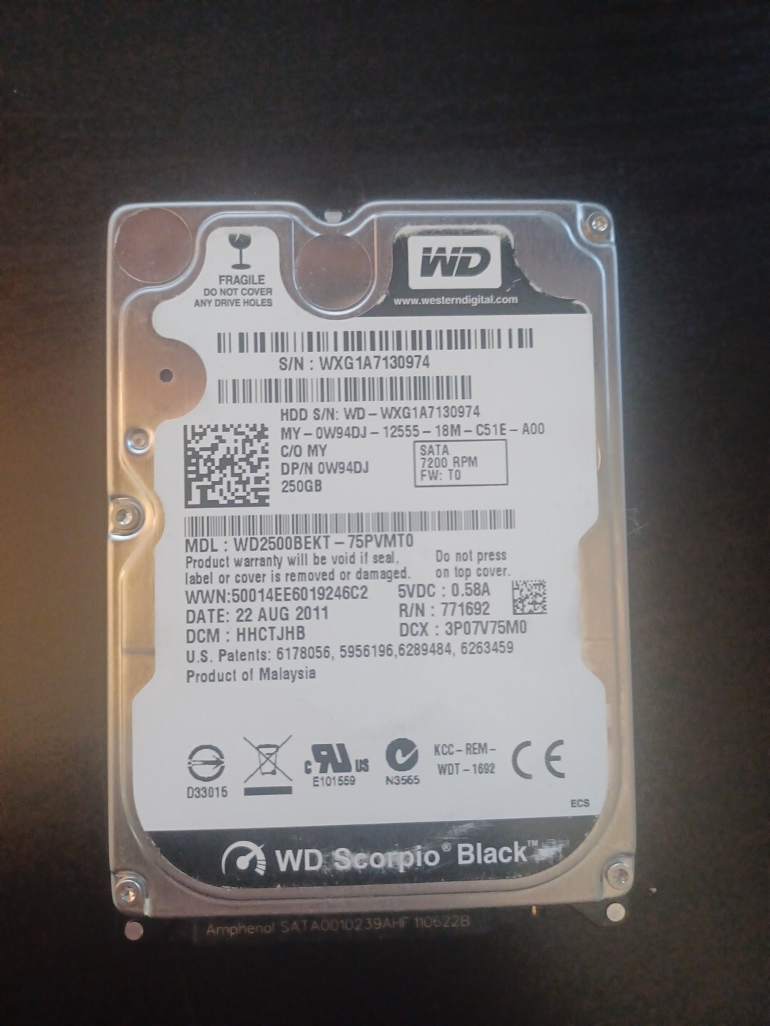 Hrad Drive WESTERN DIGITAL WD2500BEKT HD