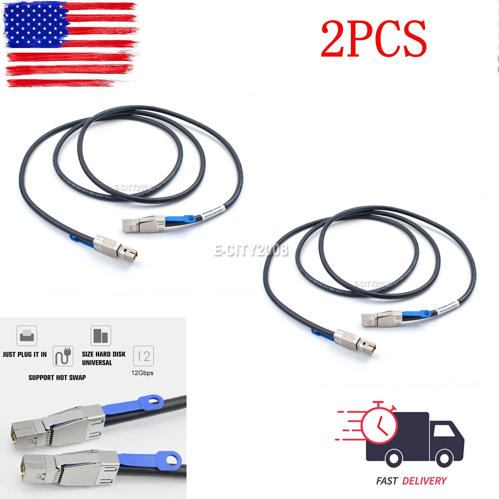 2PCS For DELL SFF-8644 to SFF-8644 Male External HD Mini SAS Cable GYK61 6FT 2M