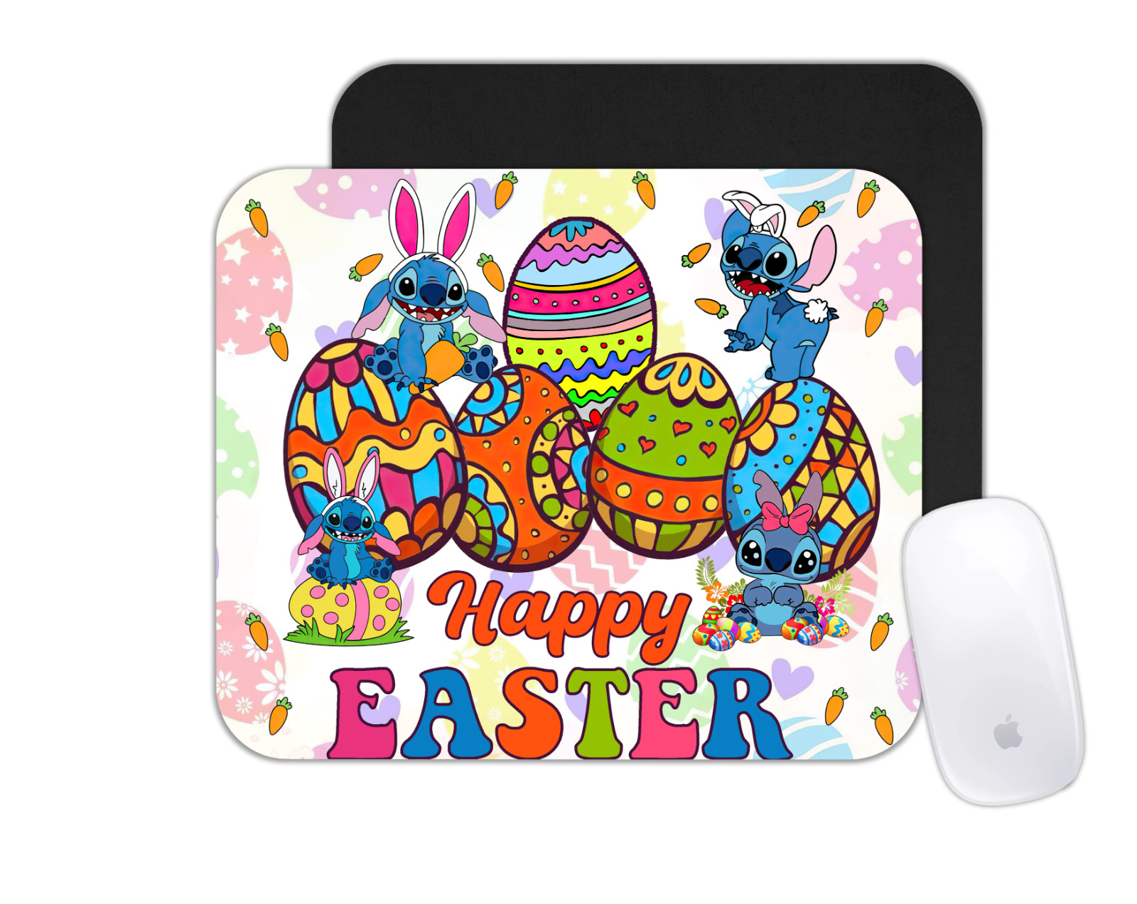 Custom Mouse Pad Personalized Photo Office Desk Mat Happy Easter Stitch Cartoon