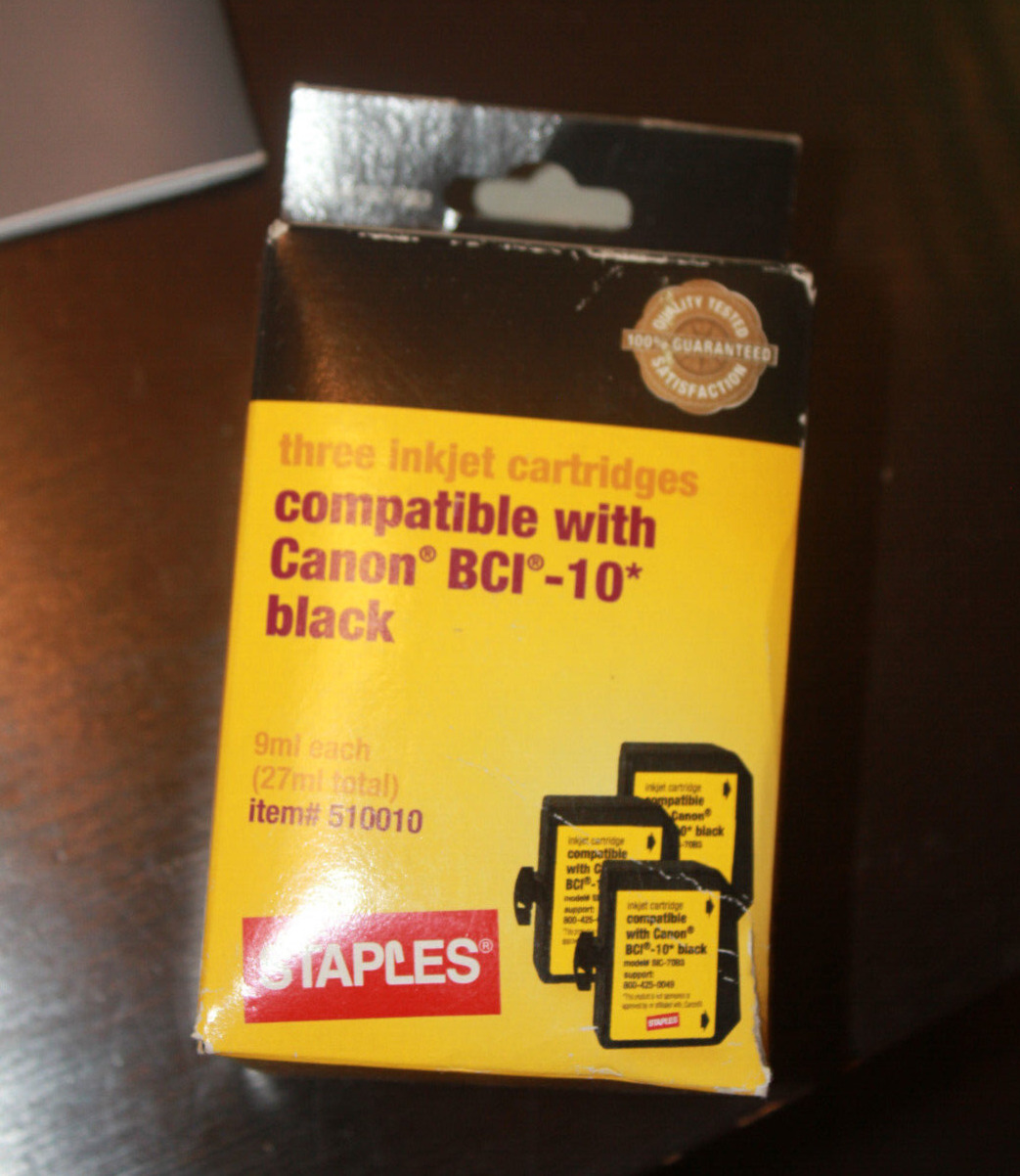 3pk GENUINE Staples Compatible Canon BCI-10 Black Ink Cartridges