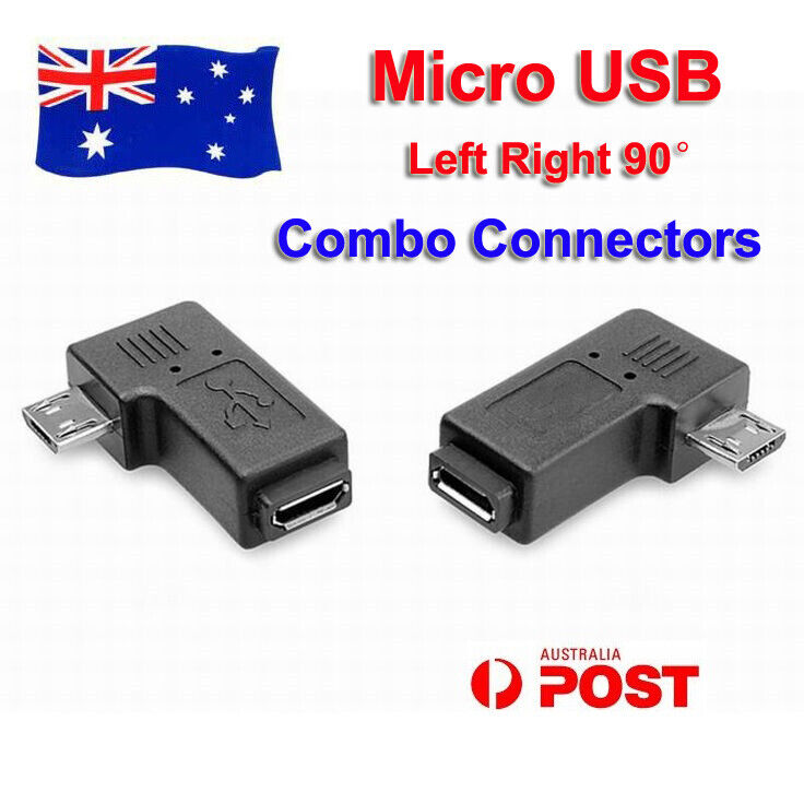2pcs 90° Degree Left + Right Angle Micro USB Male to Female Converter Connector