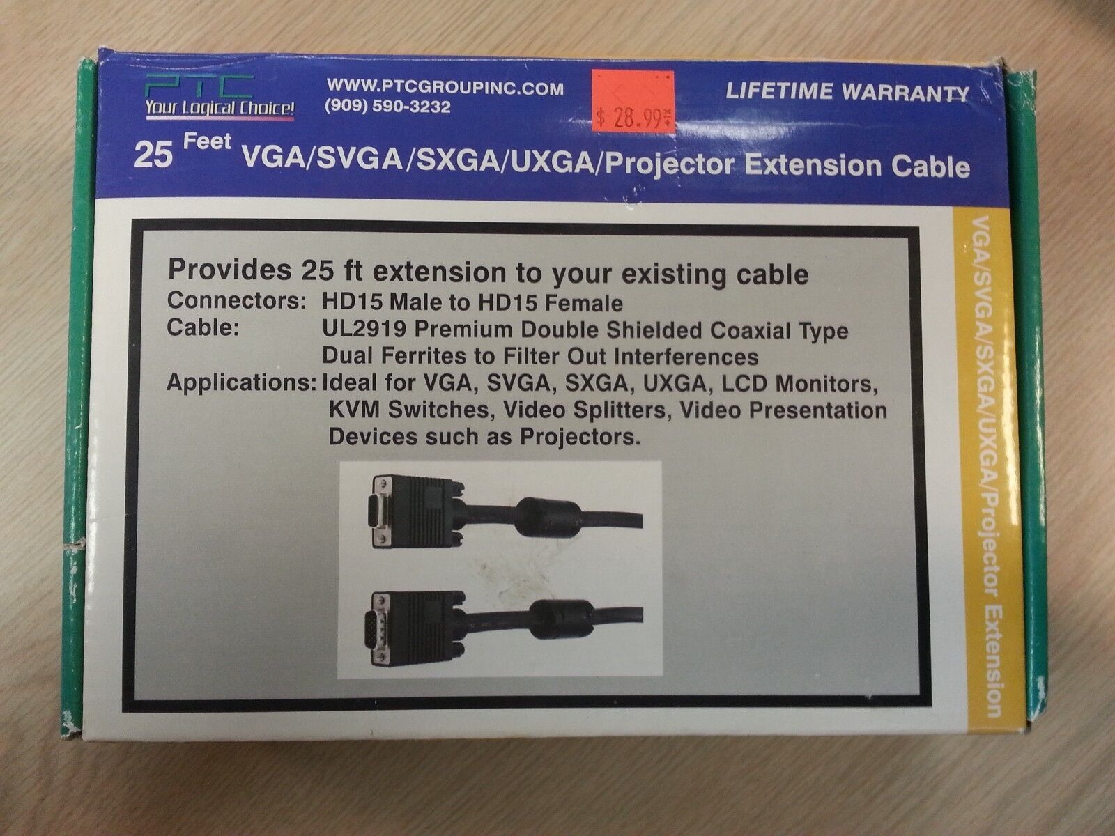 PTC Group 25 ft. VGA/SVGA/SXGA/UXGA/Projector Extension Cable 