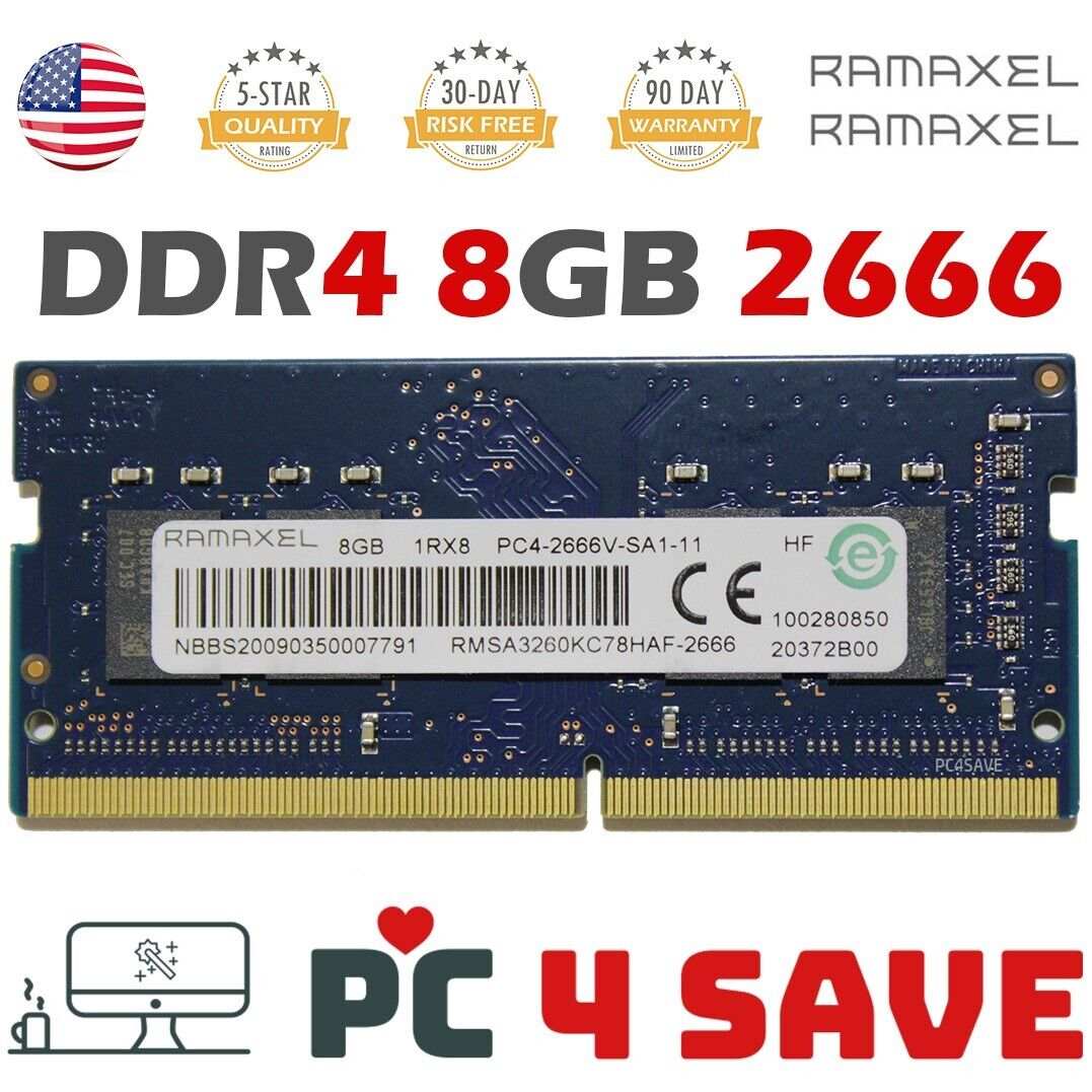 RAMAXEL 8GB DDR4 2666 MHz 1RX8 PC4-2666V 260Pin 1.2V Laptop Memory Single SODIMM