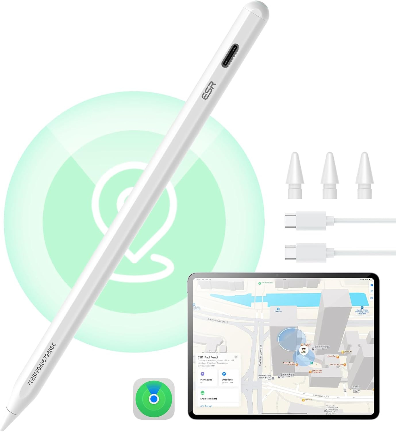 ESR Geo Digital Ipad Pencil Findmy Compatible with Apple Ipad 2018-2026,With Eas