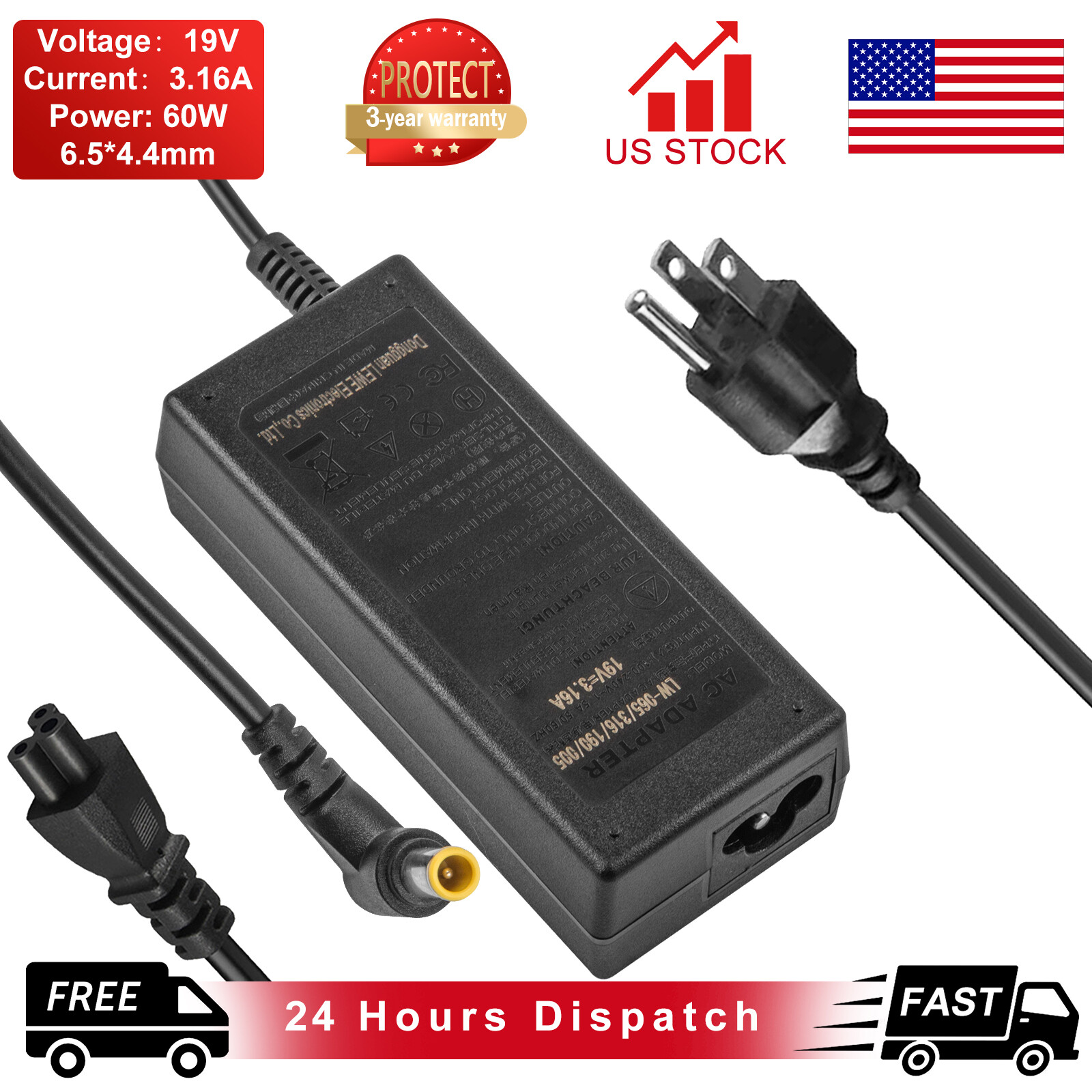 60W 19V Replacement AC Adapter Charger For 32” LG LED LCD Monitor TV 32MA68HY-P