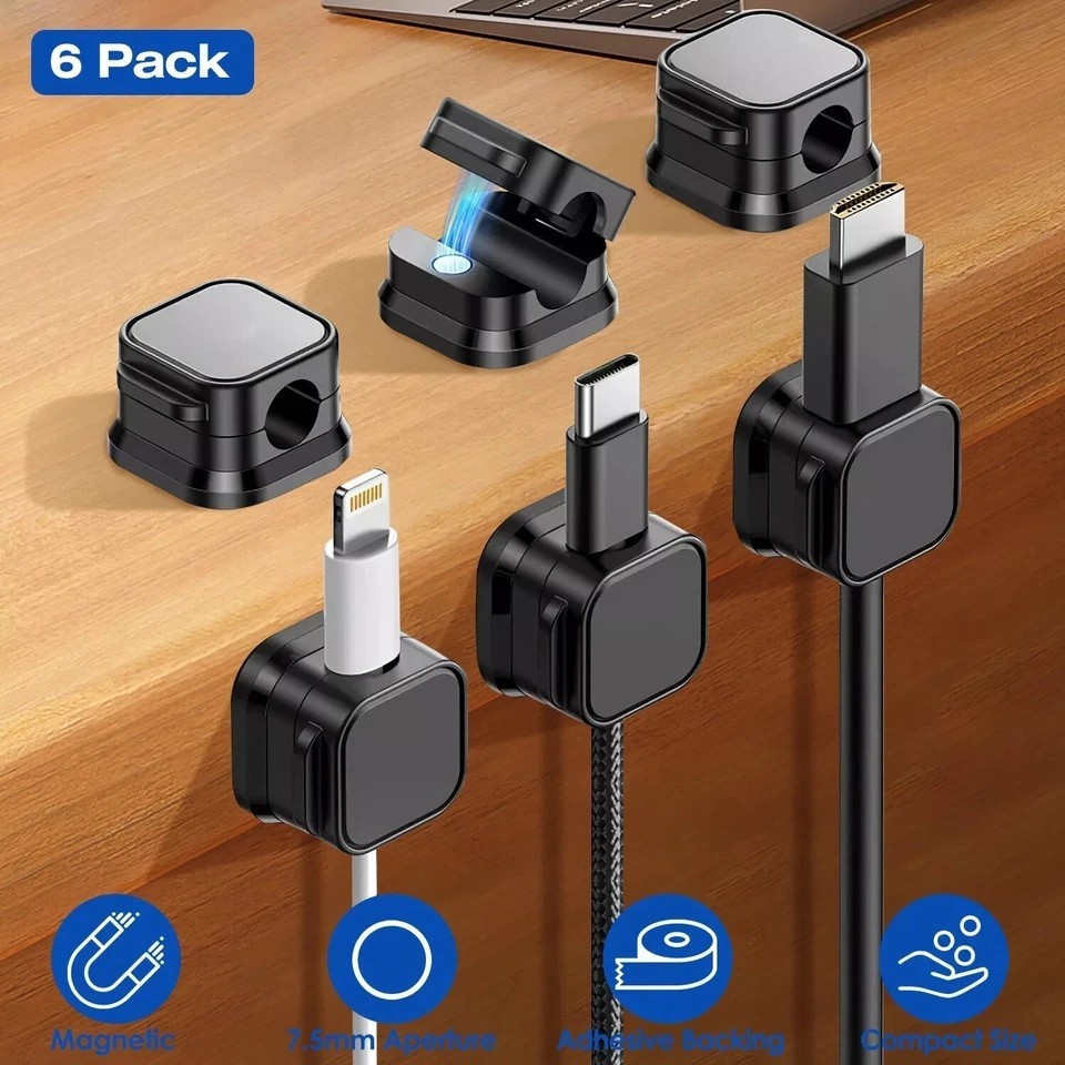 6pcs Magnetic Cable Clips Adhesive Wire Holder Organizer for Home Office Desk
