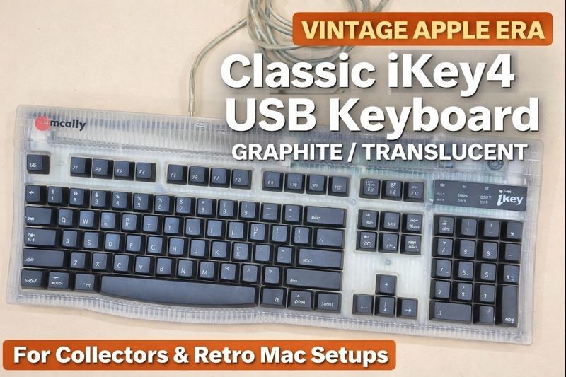 Vintage Macally iKey4 USB Keyboard Graphite Clear Apple iMac G3 G4 Mac Tested