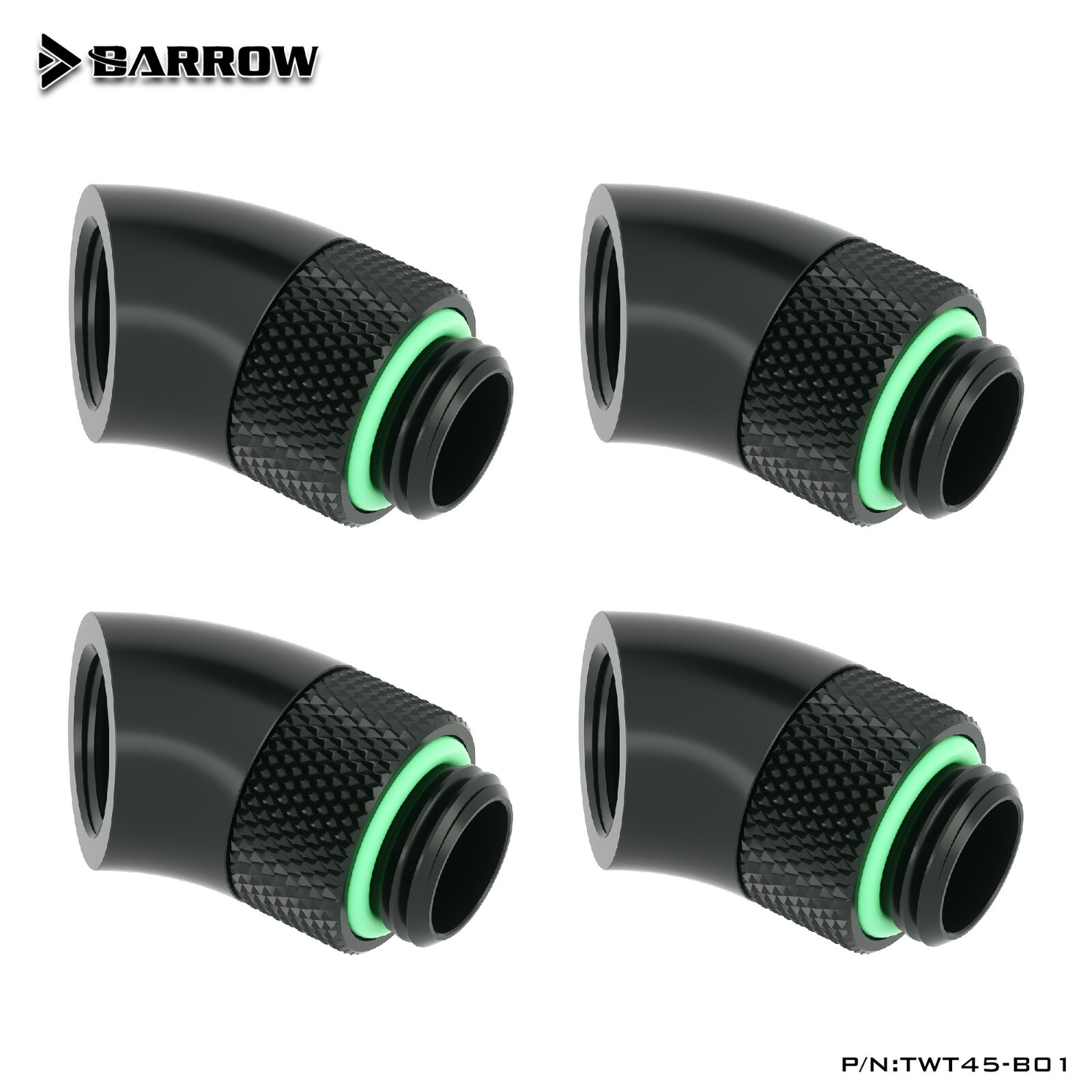 4 Pcs Barrow G1/4" Angled 45 Degree Swivel Rotary Fitting Male to Female Black