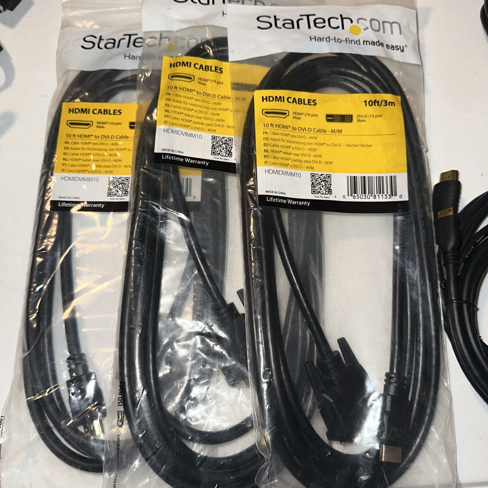 SET OF 3 NEW StarTech 10ft HDMI to DVI-D Cable 10ft/3m M/M HDMIDVIMM10