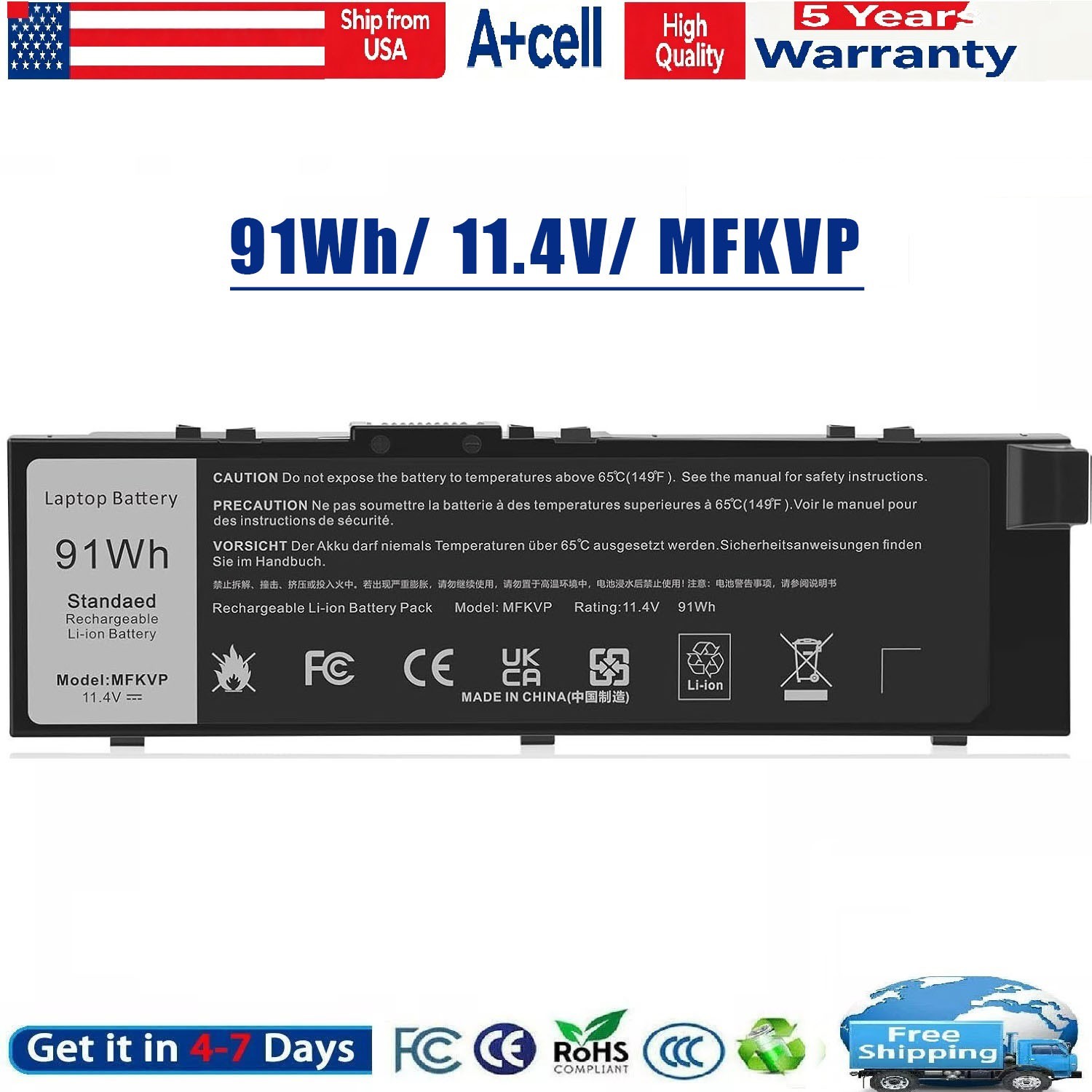 Lot MFKVP Laptop Battery for Dell Precision 15 7510 7520 M7510 17 7710 7720 91Wh