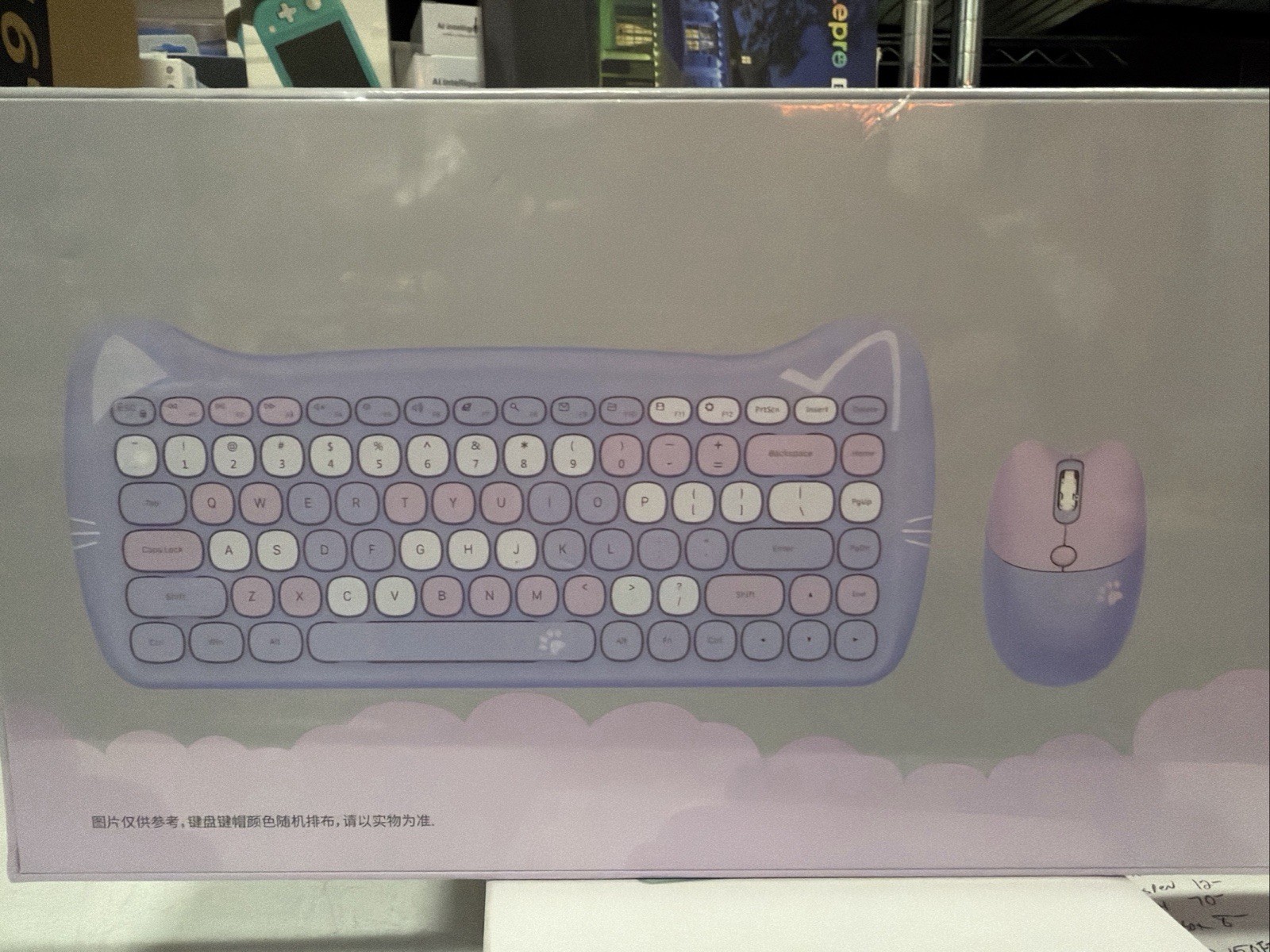 Wireless Keyboard and Mouse Combo - GEEZER purple &  Pink Full-Sized Cat Style