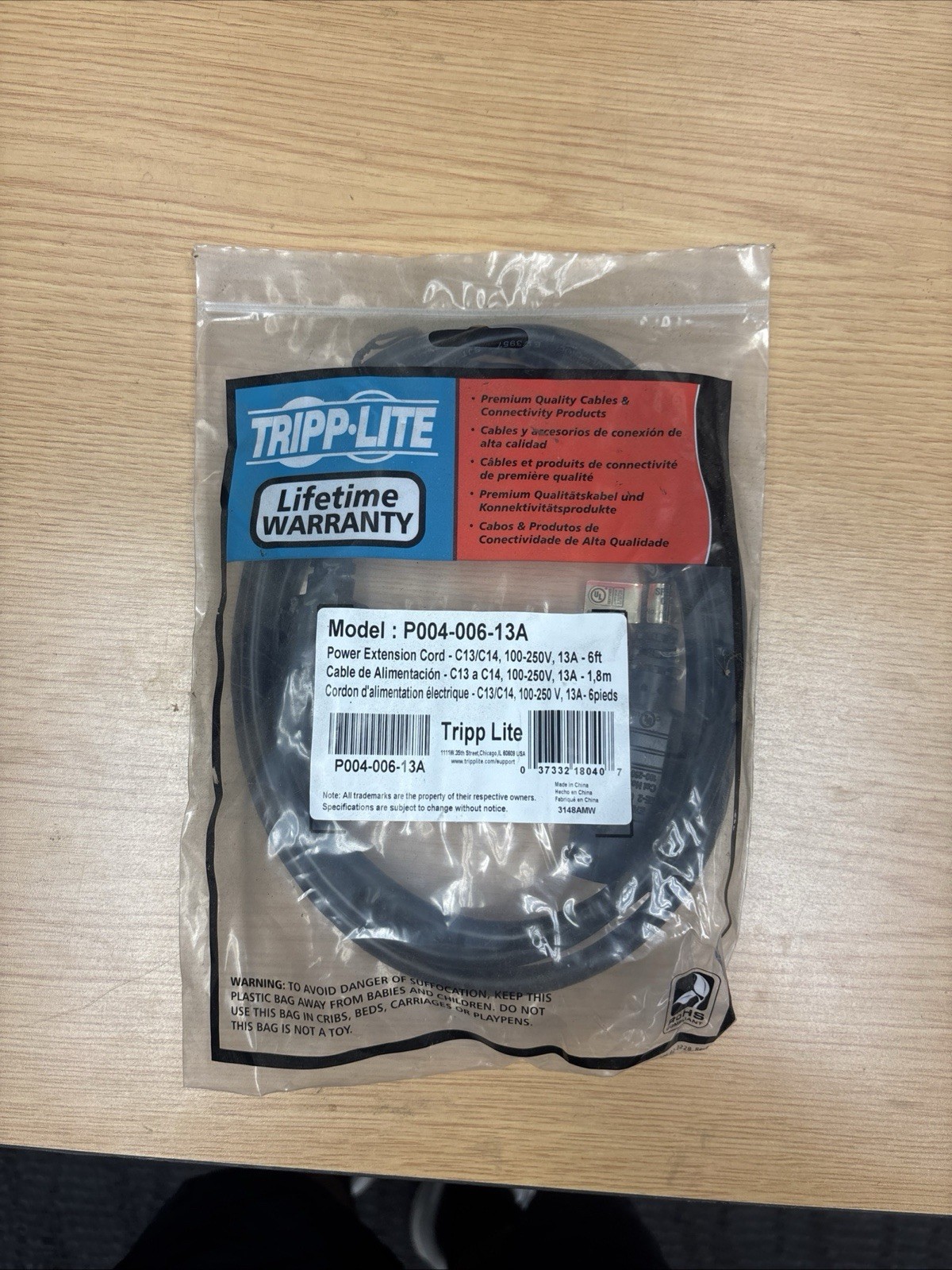 Tripp Lite P006-006-13LA Power Cord 6ft Left Angle C13 to 5-15P 125V 10A 