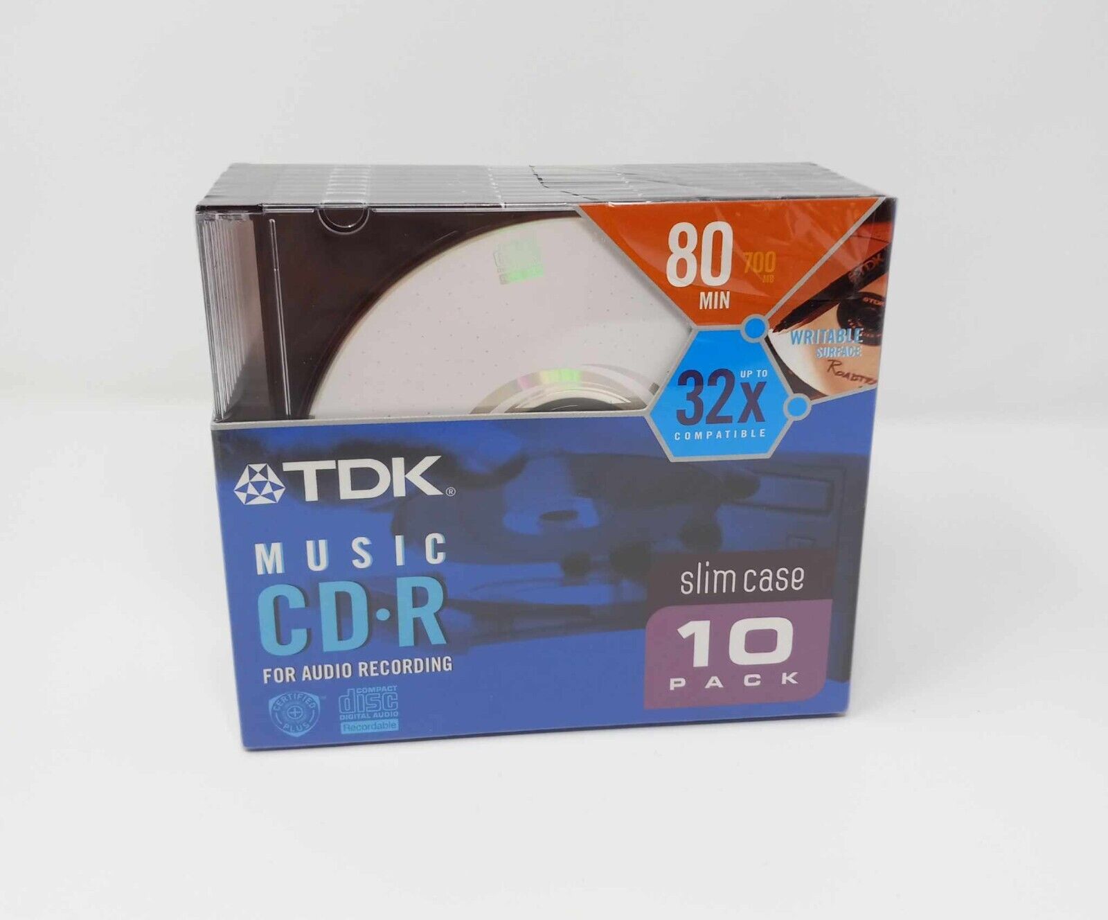 TDK Music 80 Minute 700MB CD-R Slim Case 10 Pack Disc For Audio Recording NEW