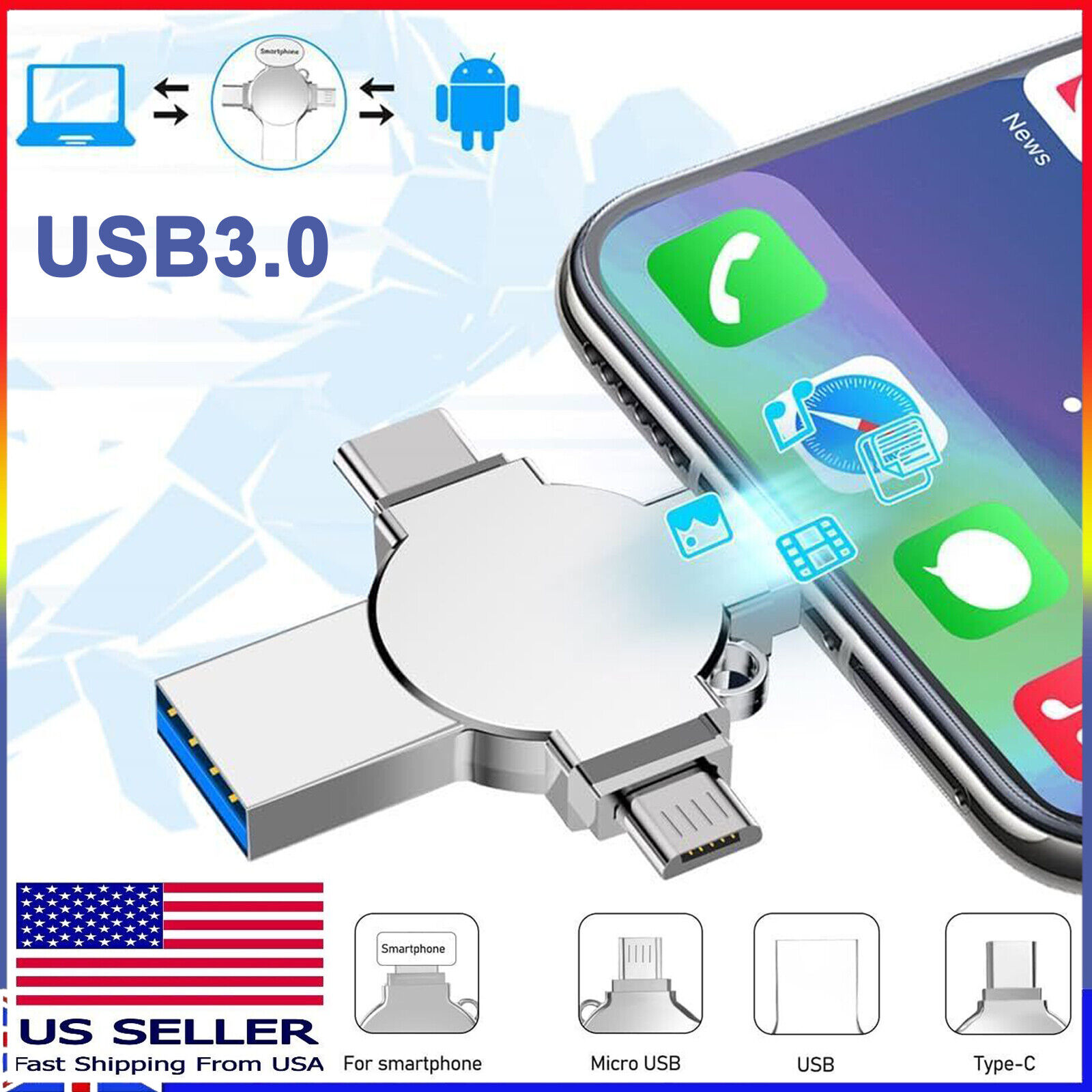 4in1 USB3.0 iFlash Drive Photo Memory Stick OTG For iPhone Android Laptop 2TB 1T