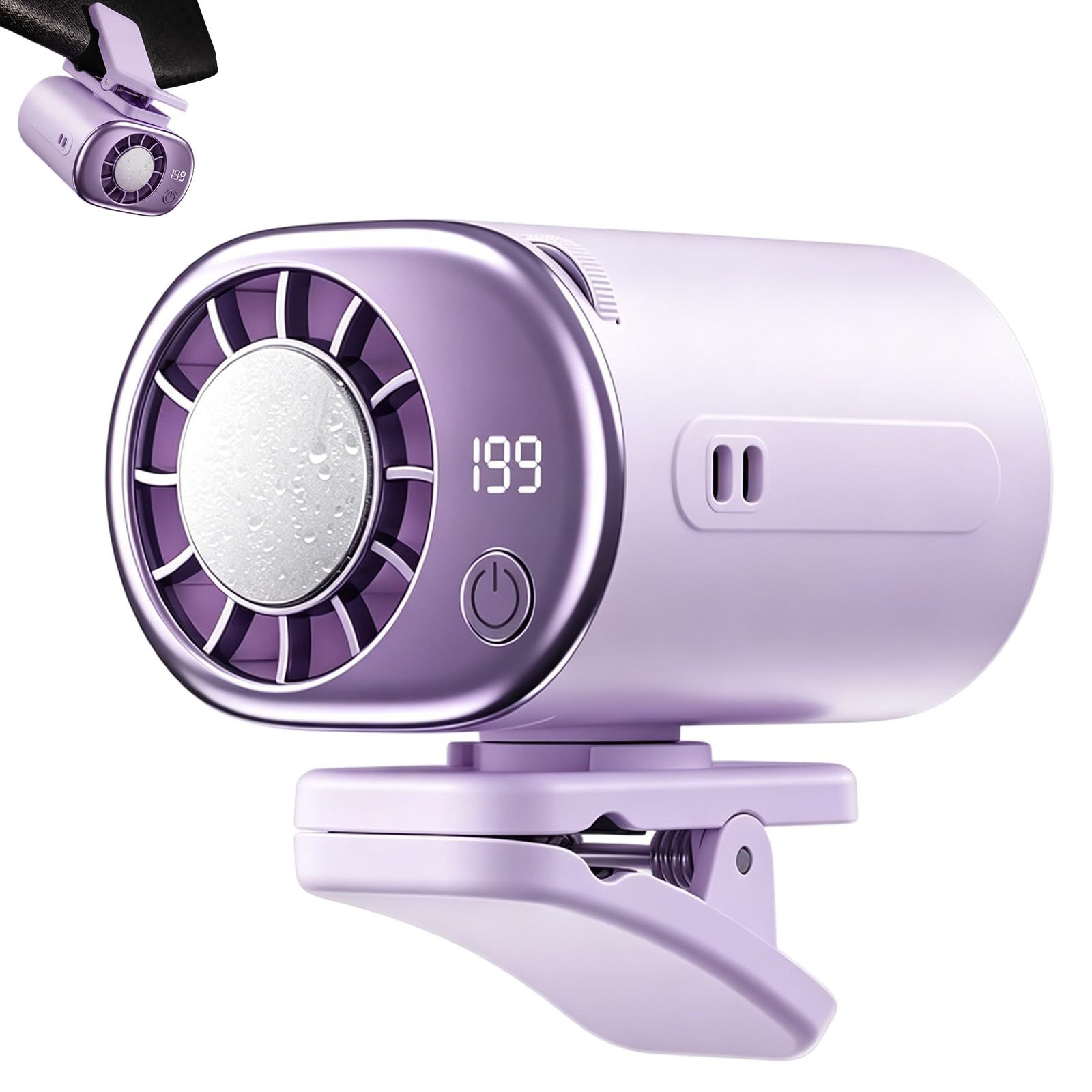 Car Clip on Air Conditioner Fan with Display,Portable Mini Compact, Purple