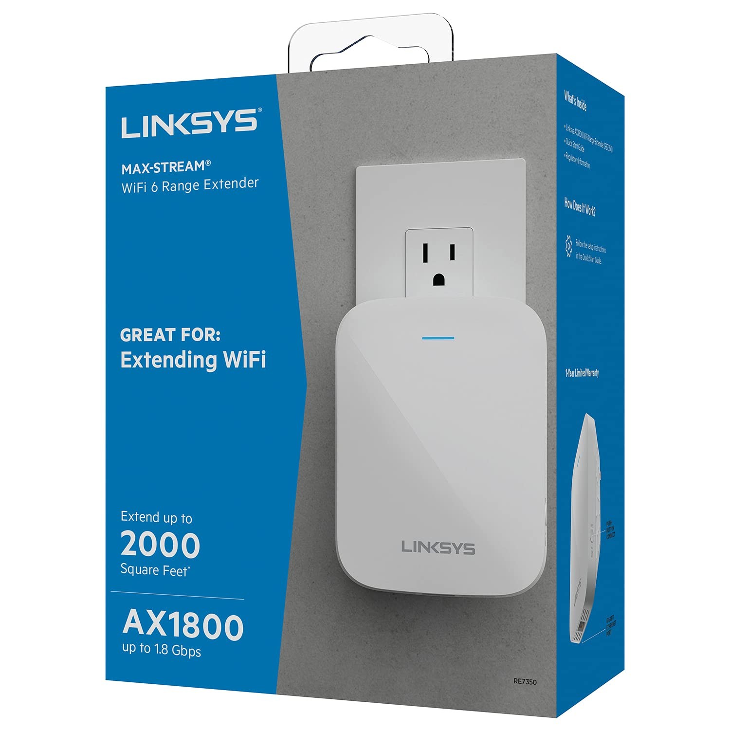 Linksys Dual-Band AX1800 WiFi 6 Range Extender RE7350