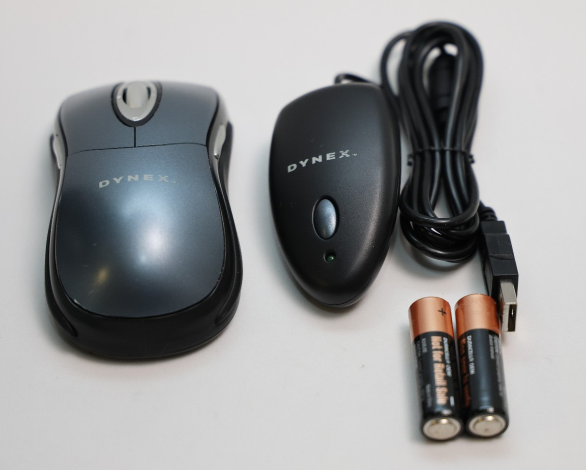 Vintage Optical Wireless Mouse and USB Receiver For Desktop Computers by Dynex