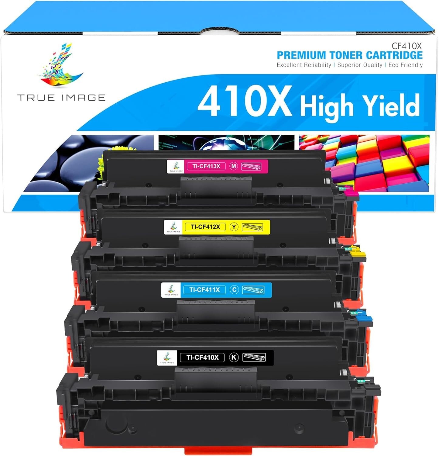 True Image Compatible Toner Cartridge Replacement for HP 410A 410X CF410A 4pack
