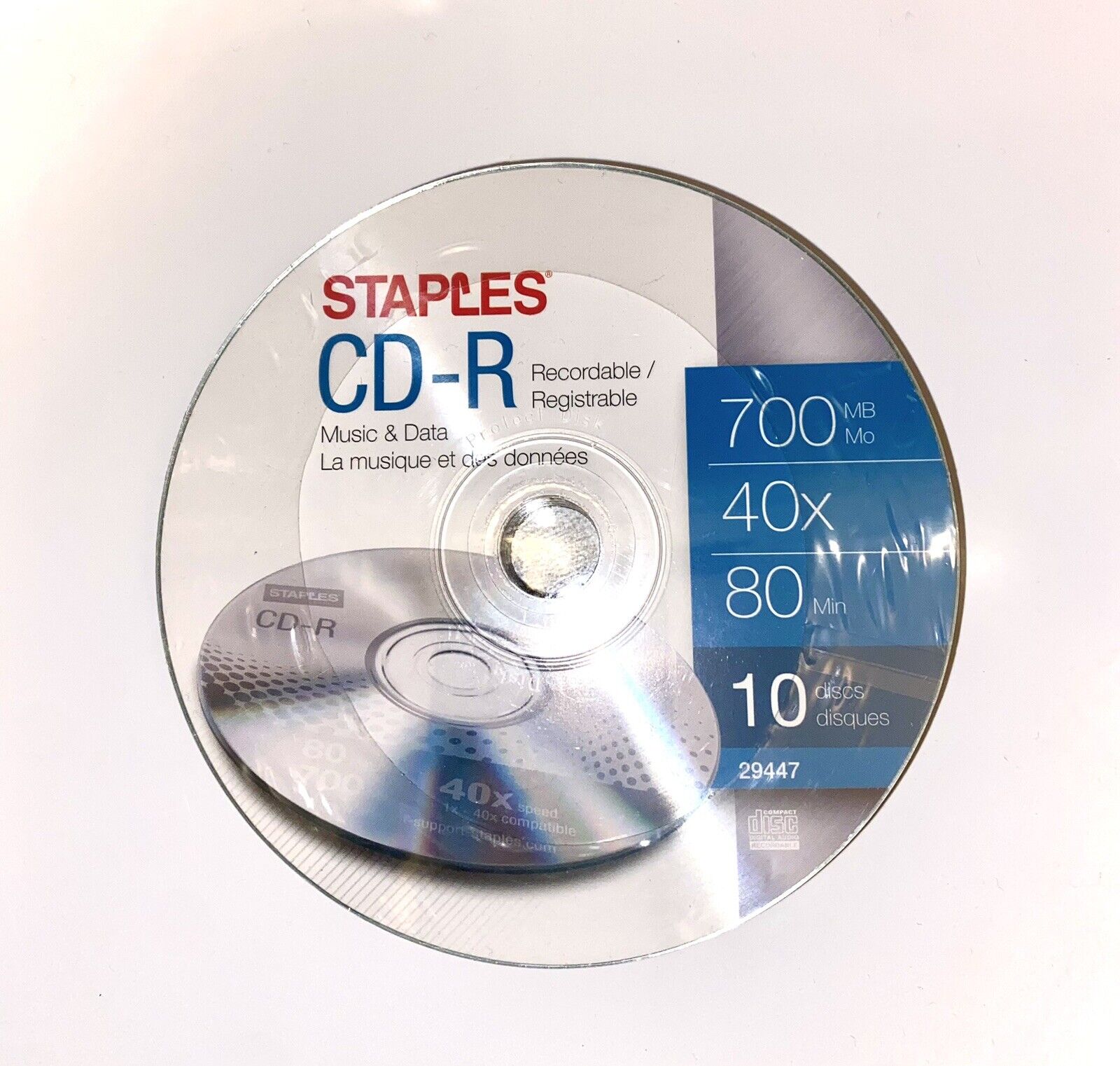 Staples CD-R 700MB 40X 80 Min-10 discs New Sealed