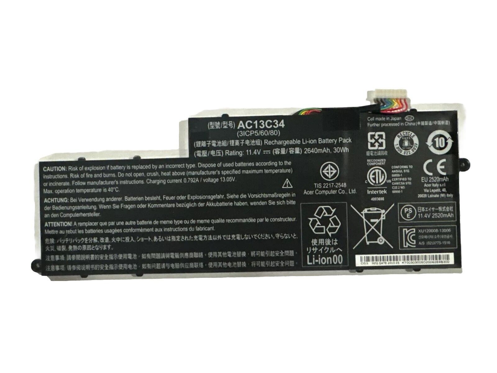 Acer 11.4V Li-Polymer Battery for Laptop - 2640mAh, AC13C34
