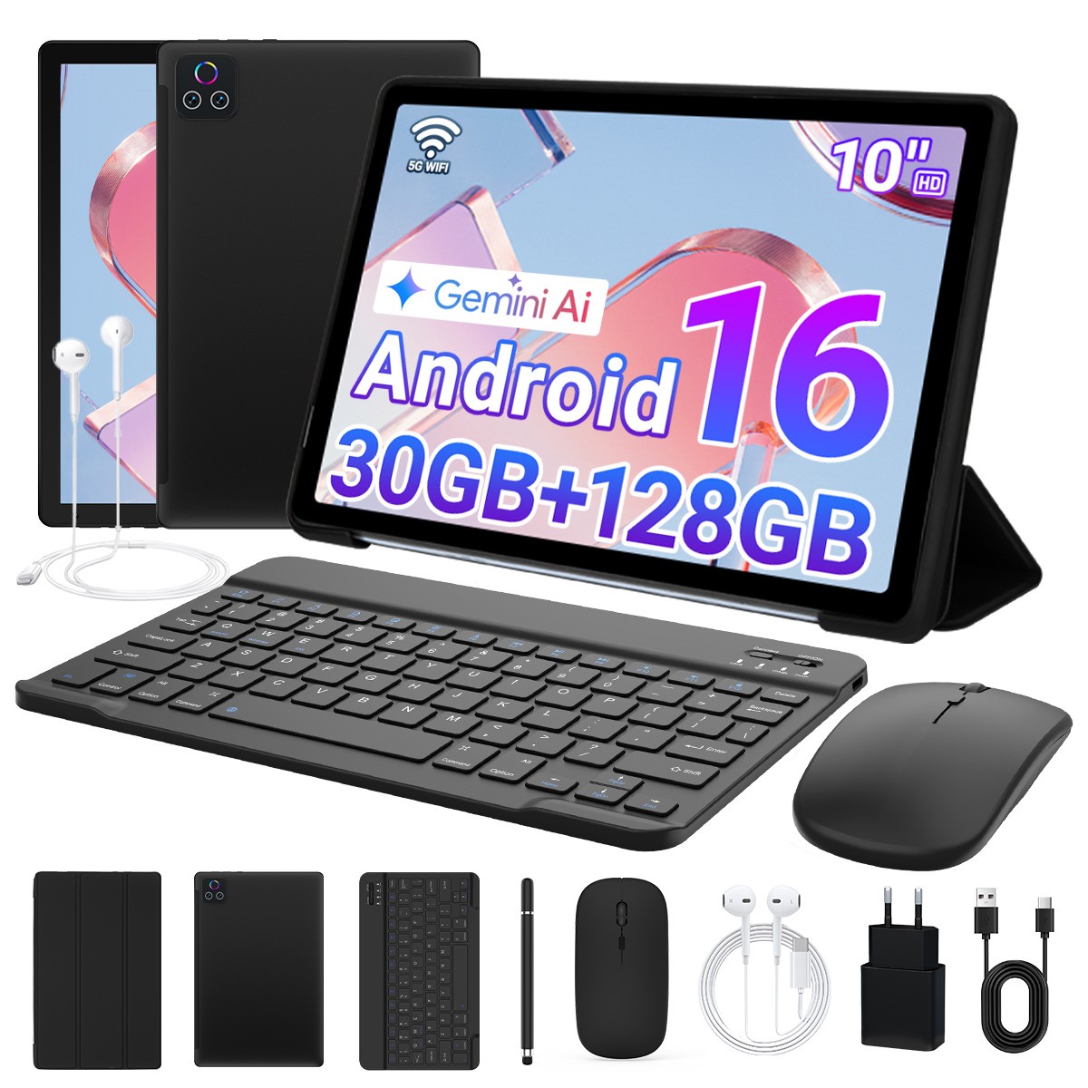 Urao 10" Tablet Android 16 Tab IPS HD Display 30G 128GB WIFI 5G AI 5MP+8MP