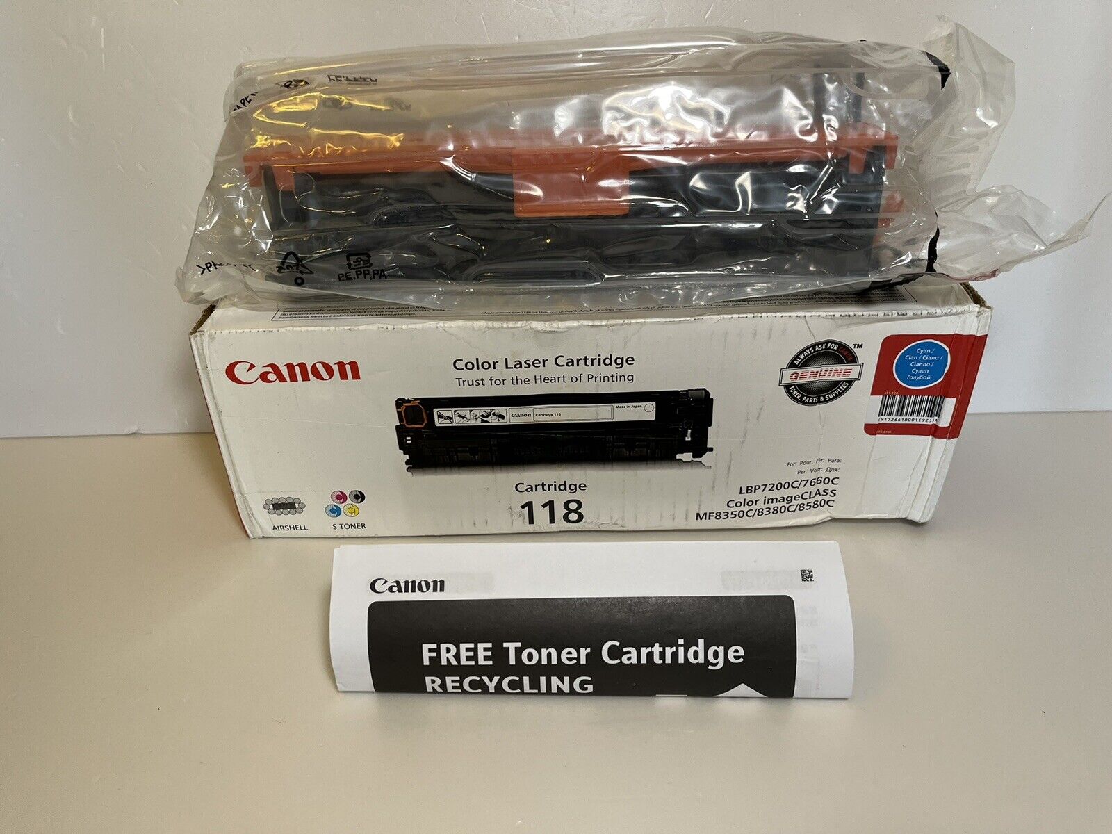 Genuine Canon 118 CYAN Toner Cartridge for LBP7200C/7660C - Open Box