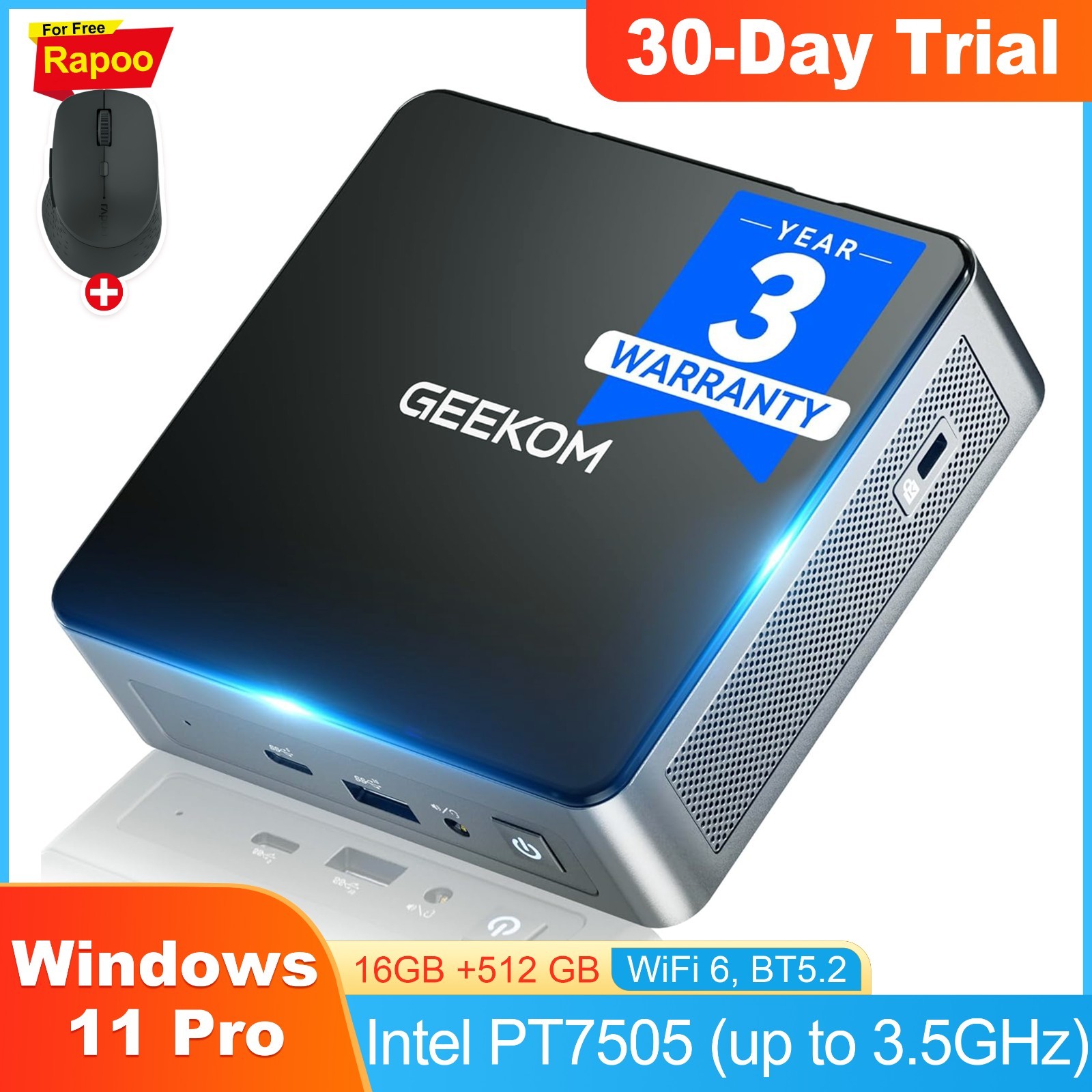 GEEKOM Mini PC Air12, Intel PT7505 (up to 3.5GHz) 16GB DDR4 RAM 512GB NVMe SSD