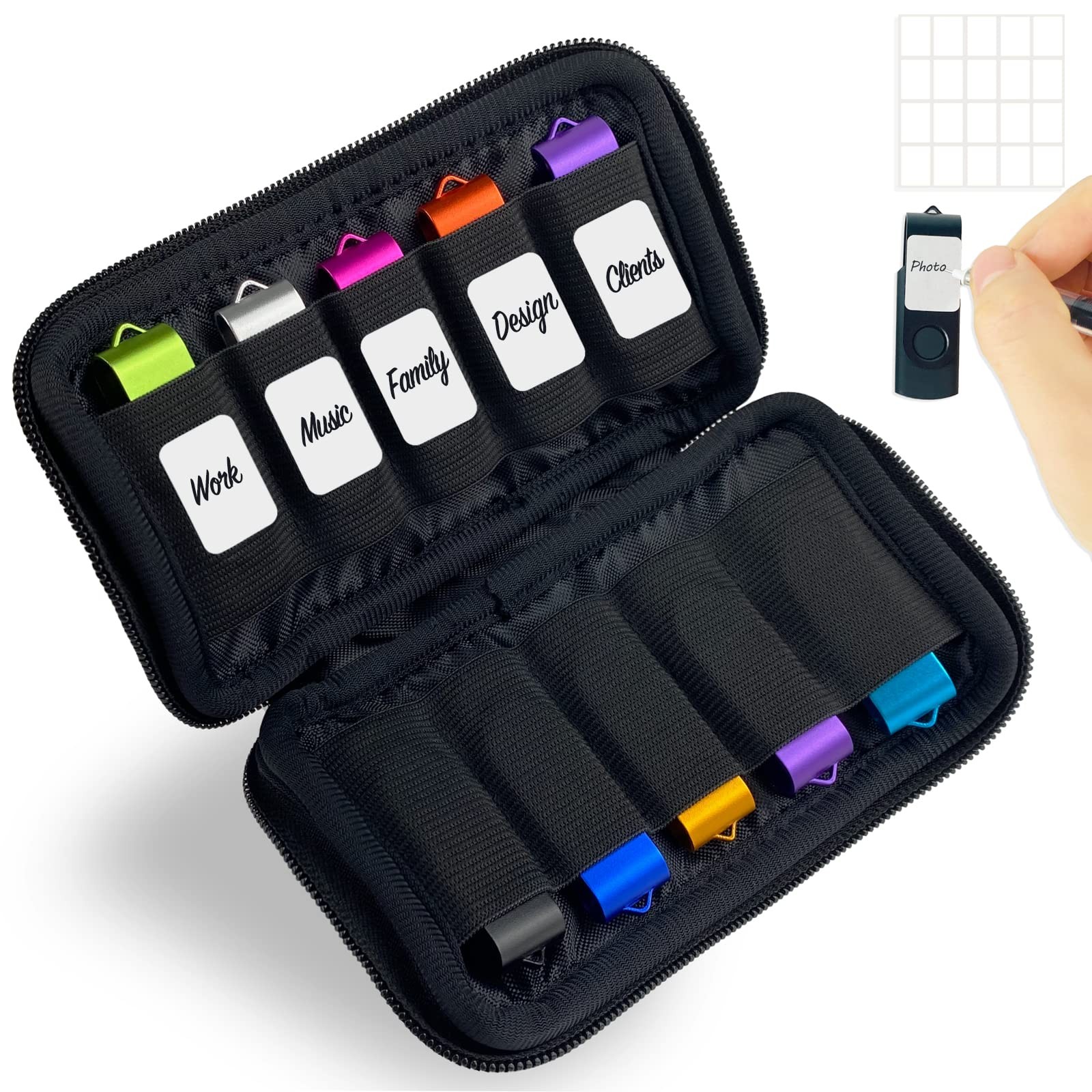 JBOS 10 Slots Neoprene USB Flash Drive Case with 20 10 Slots, Black-10Slots