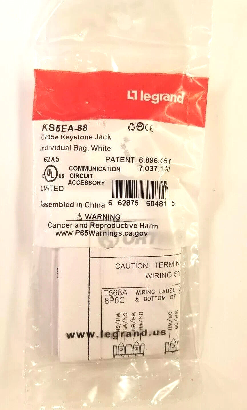 KS5EA-88 Ortronics Legrand Cat5e Keystone Jack, 8-Position, T568A/B - White