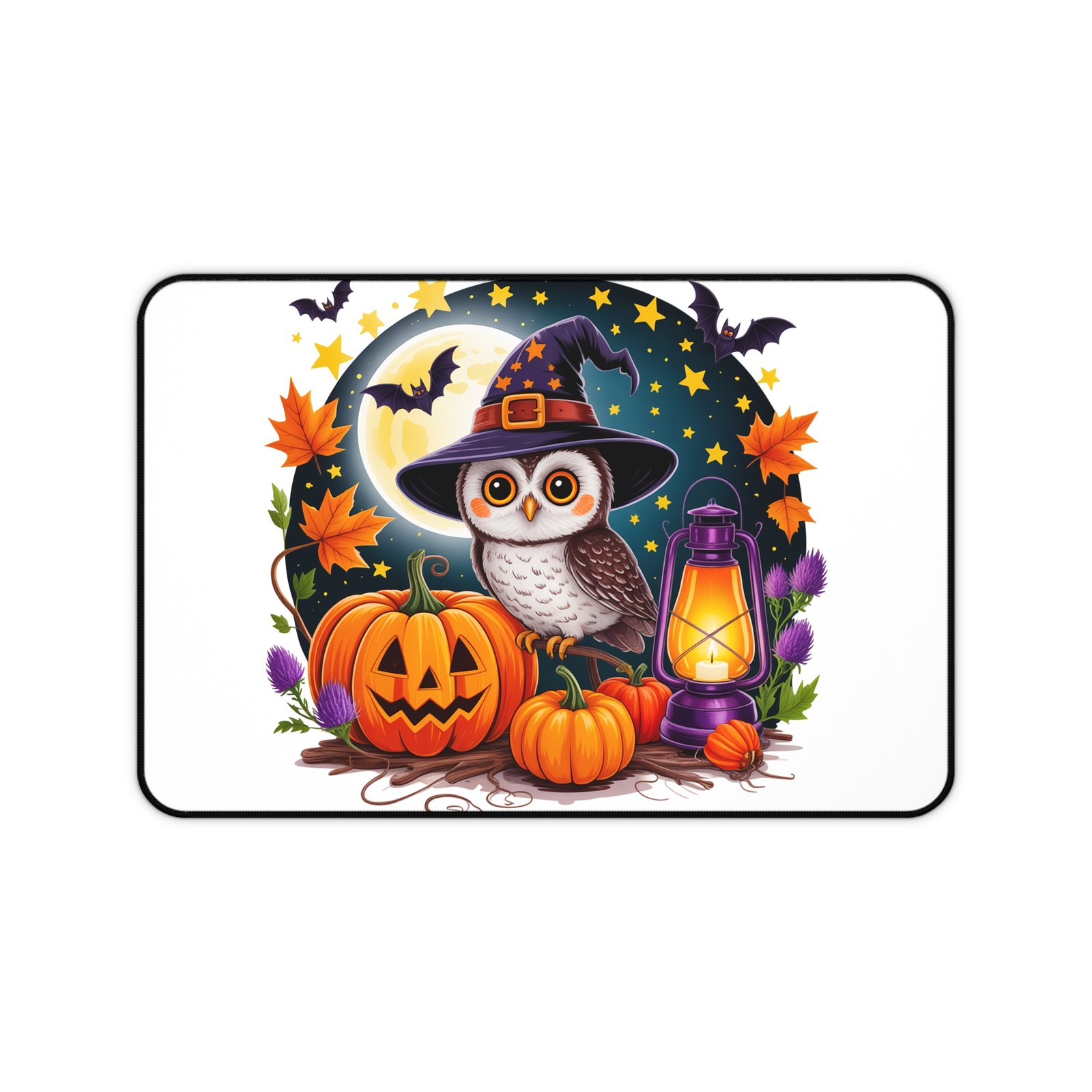 Cute Owl Desk Mat AOP Autumn Owl Fall Leaves Office Table Pad