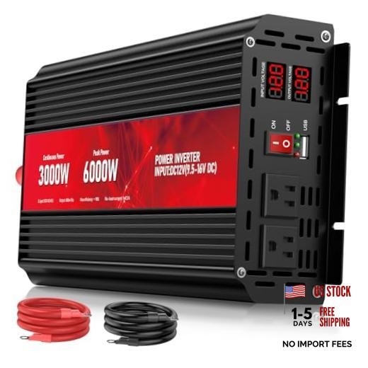 Red 12V DC to 110V/120V AC Power Inverter 6000W Peak Car Inverter for RV 3000W