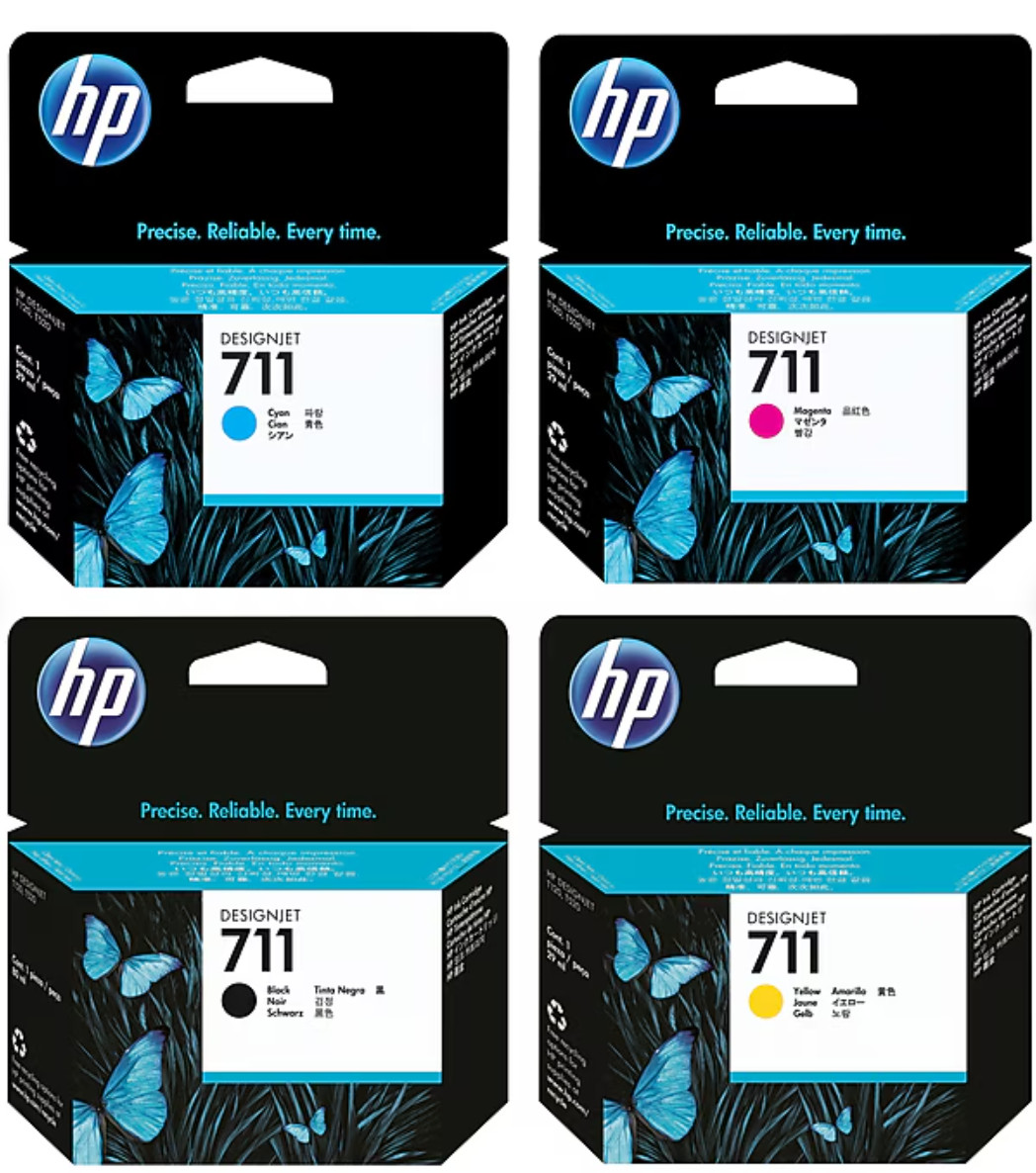 Genuine HP 711 Ink Cartridge Set; 80-ML Black, 29-ML Cyan, Magenta, Yellow