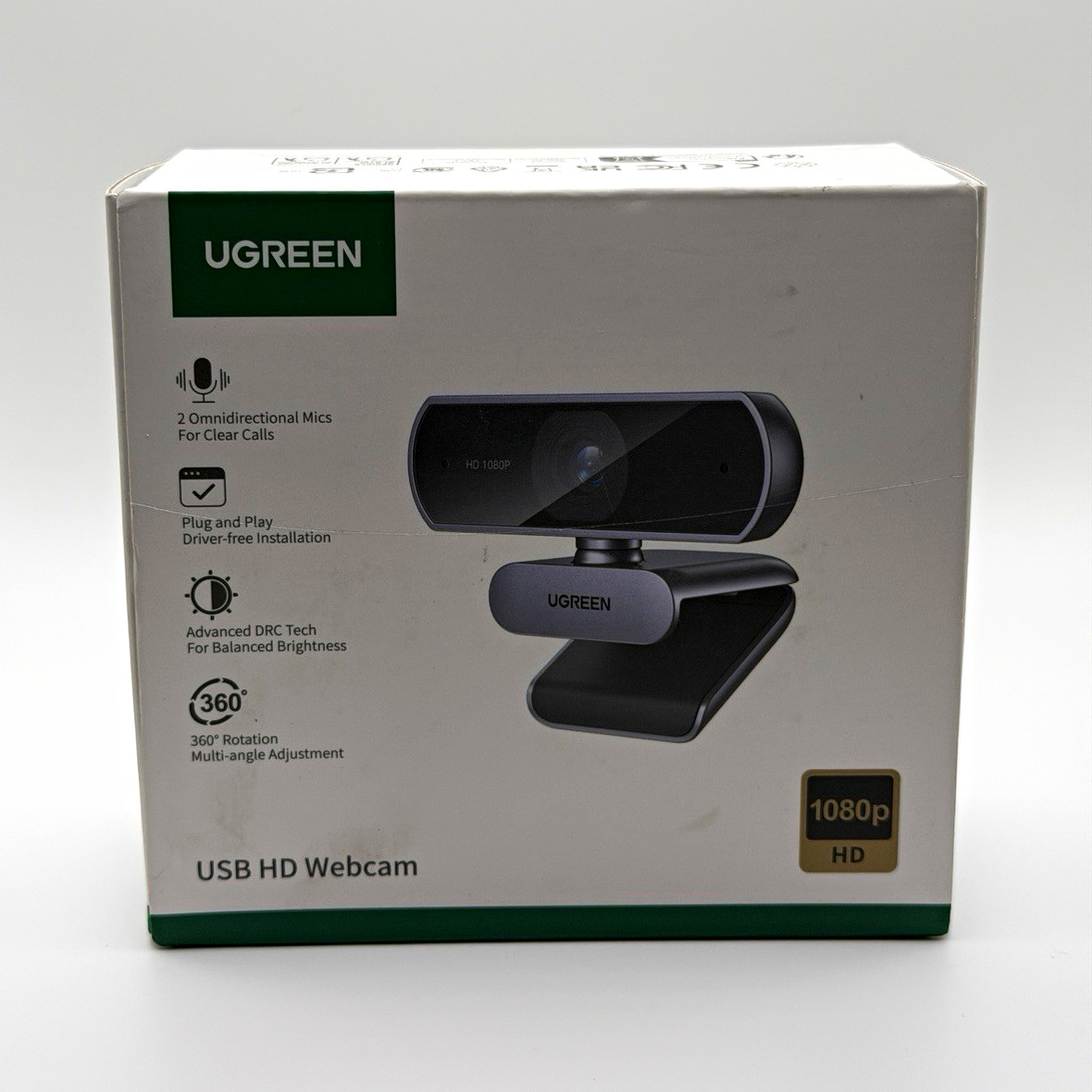 UGREEN CM678 1080p USB 2.0 Webcam 30fps Built-in Mic 360° Rotate Black