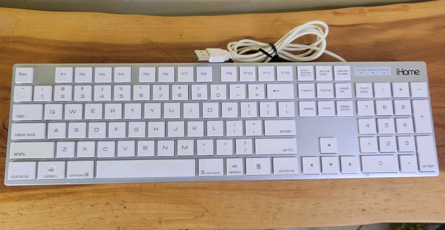 iHome Full Size Wired Keyboard: Compatible w/ Apple iOS or Windows - Sleek Mac