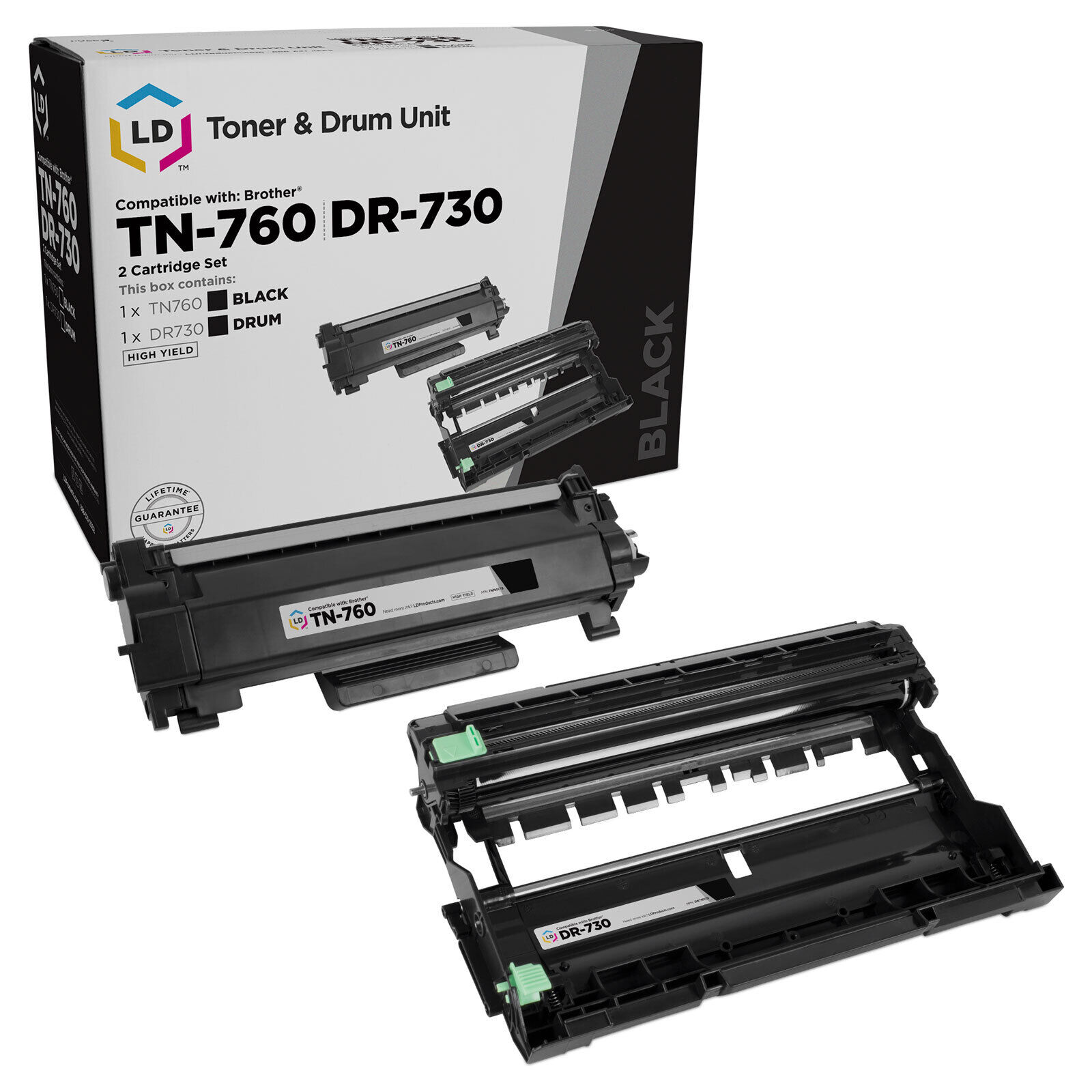 LD Products Replacement Brother TN760 1 Toner Cartridge & 1 Drum DR730 Black 2PK