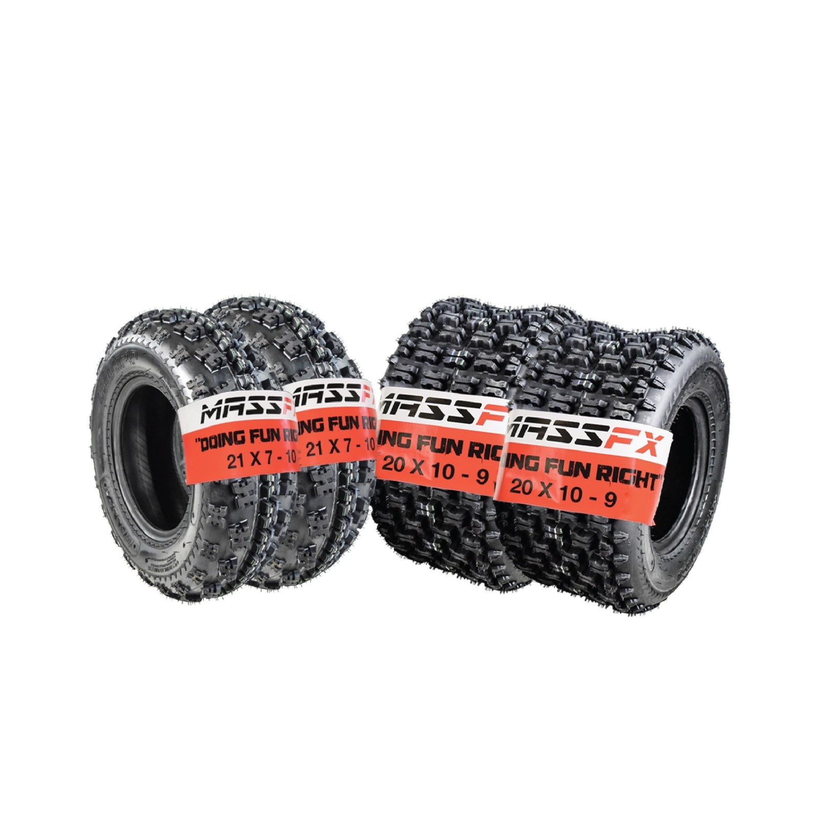 MASSFX 21x7-10 Front (2) & 20x10-9 Rear (2) Tire Set for Sport Quad All-Terra...