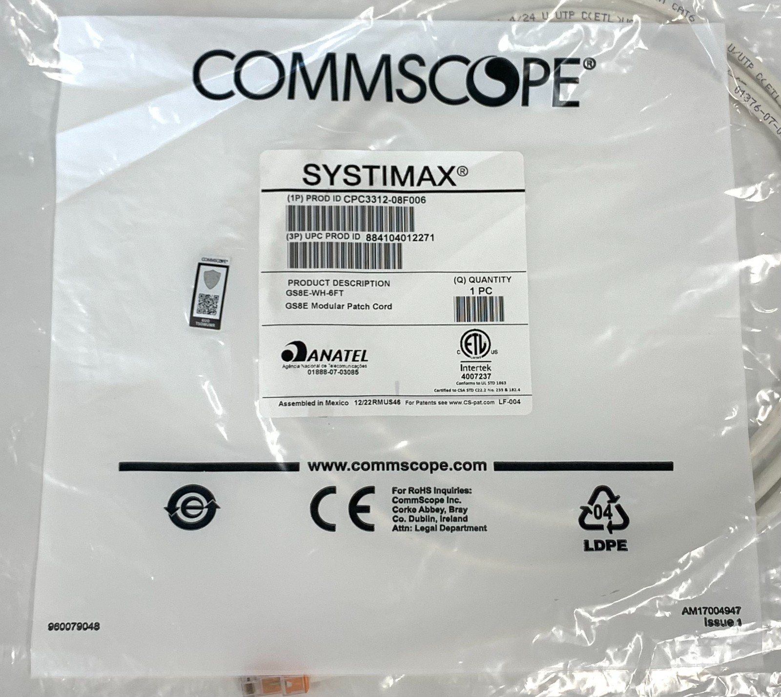 Commscope Systimax GS8E-WH-6FT Modular Patch Cord White (5-Pack)