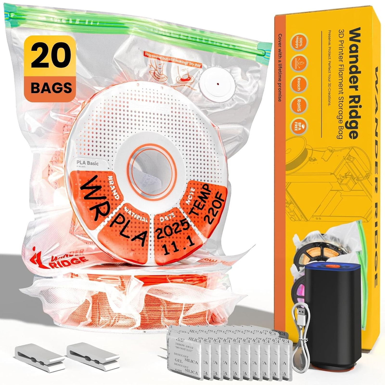 20 PCS 3D Printer Filament Storage Bags Vacuum Storage Bags Kit 3D Printer