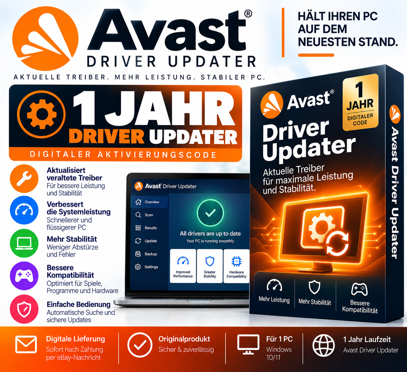 Avast Driver Updater | 1 PC | 1 Year / 12 Months | Windows 10/11 | Digital Key