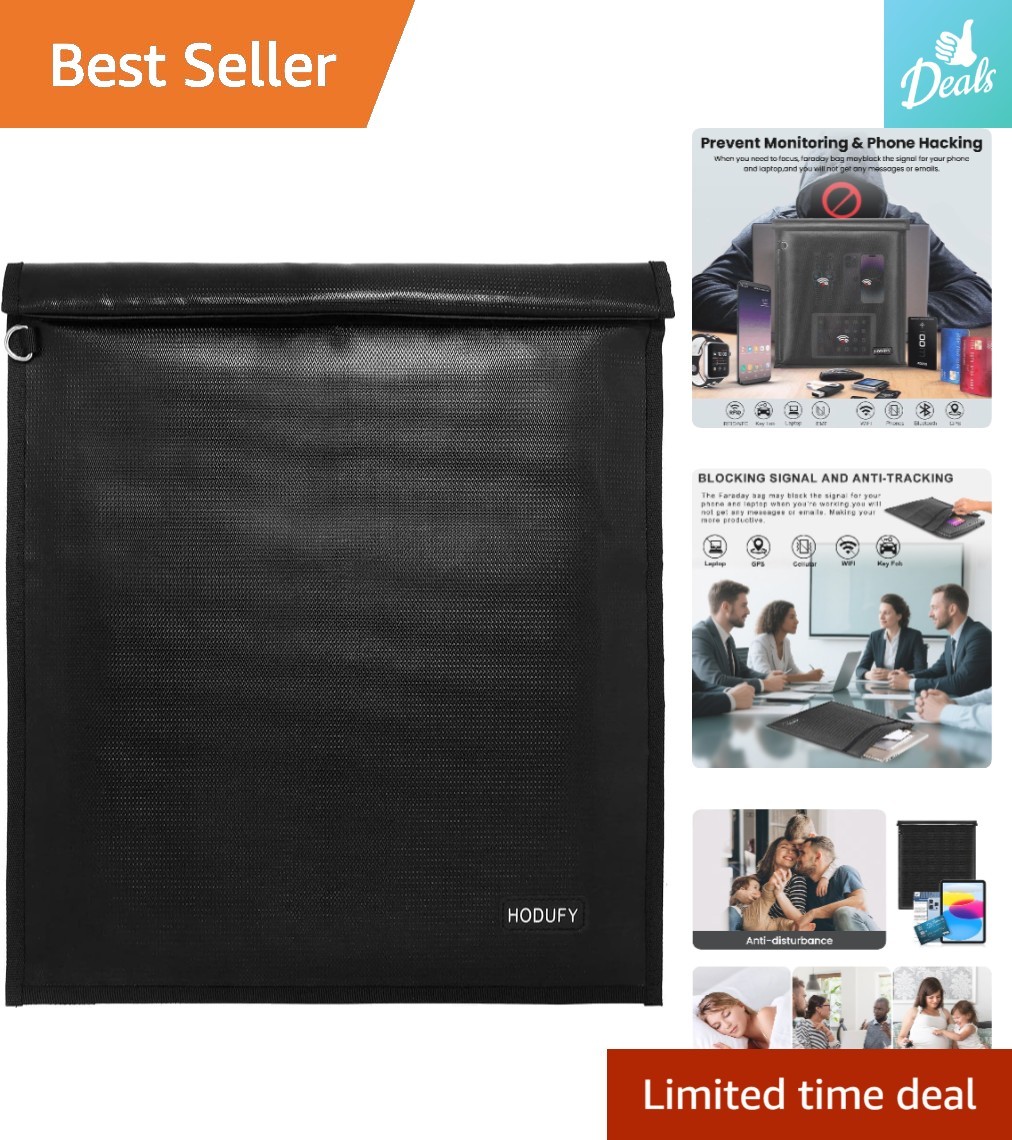 Portable Faraday Bag for Laptops: 20” x 15” Fireproof, Water-Resistant Security