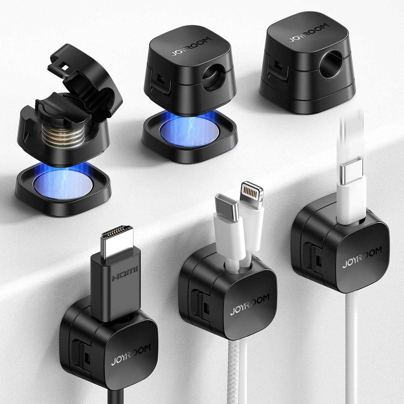 6-Pack Detachable Magnetic Cord Organizer, Adhesive Cable Clips