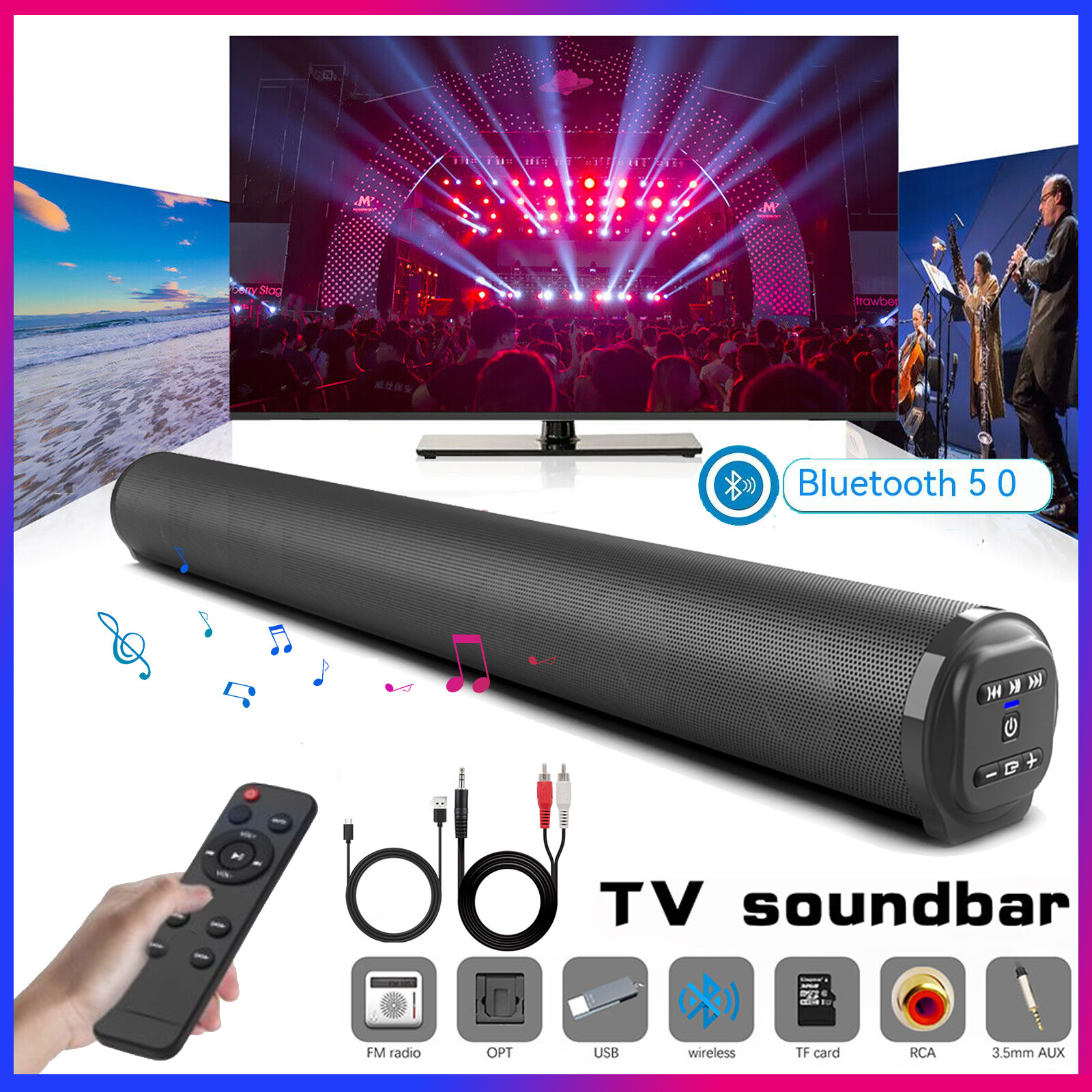 Surround Sound Bar Wireless Subwoofer 4 Speaker System TV Home Theater & Remote