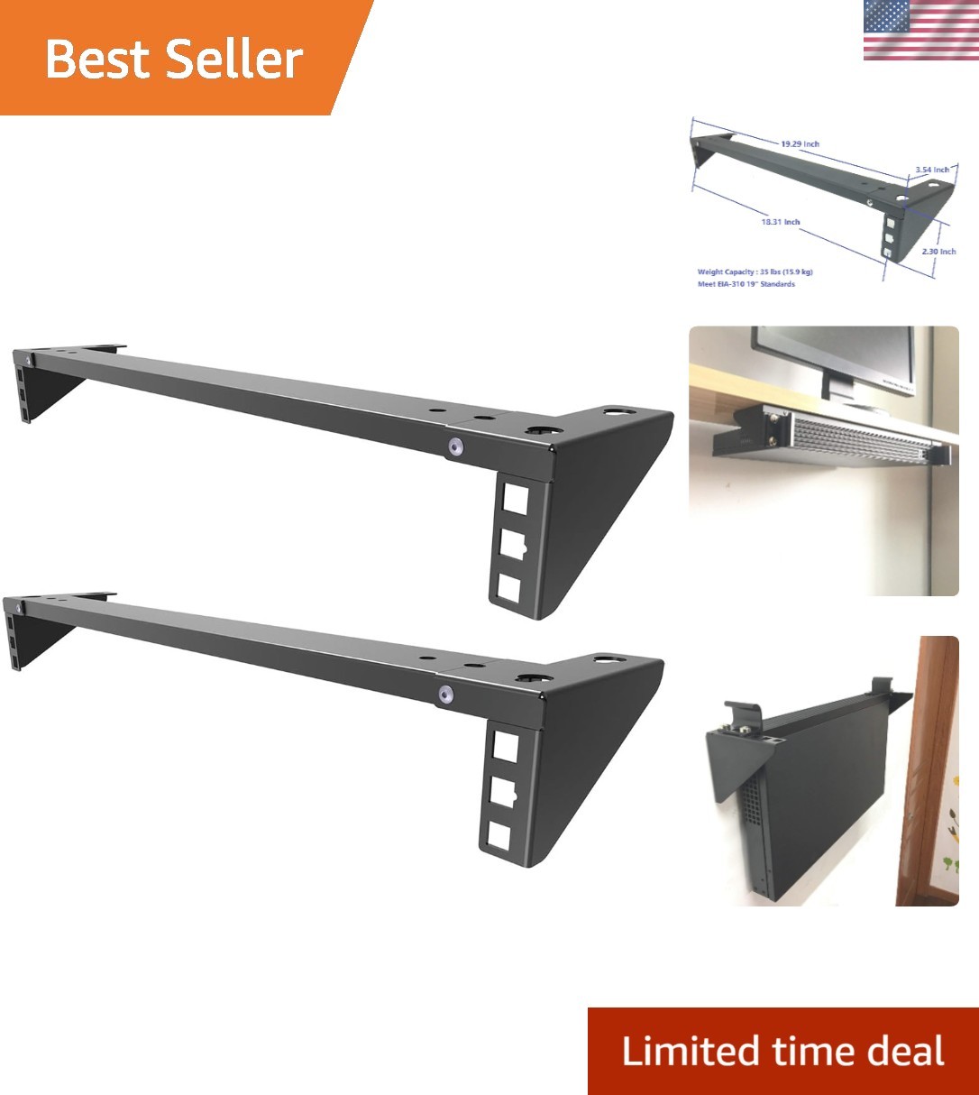 Durable 1U Foldable Wall Mount Rack - Includes All Hardware, Black Steel