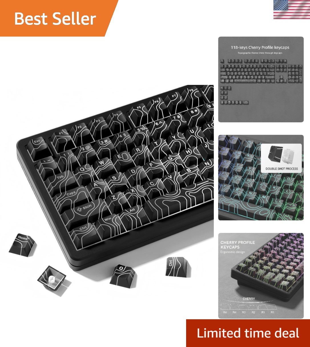 RGB Backlit Topographic Mechanical Keycap Set - Perfect for Gamers (119 Keys)