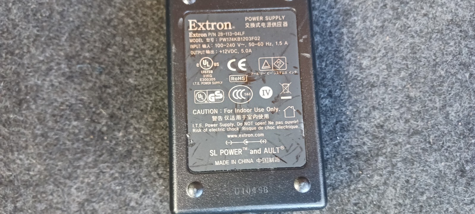Genuine Extron AC Adapter PW174KB1203F02 Power Supply 12V 5A 5.5x2.5mm w/Cord