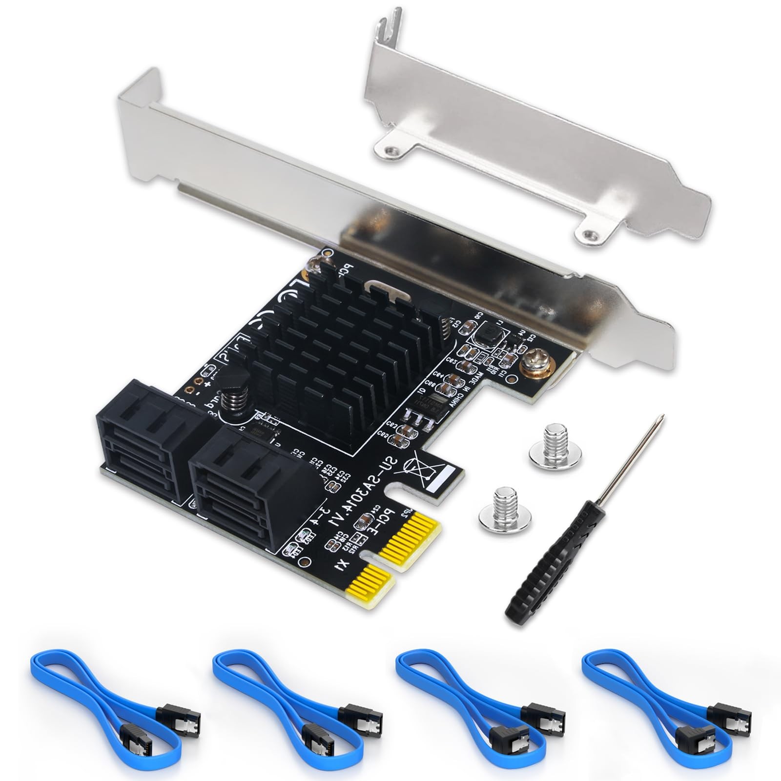 PCIe SATA Card 4 Port Expansion, 6Gbps SATA 3.0 Controller Adapter with 4 Cab...