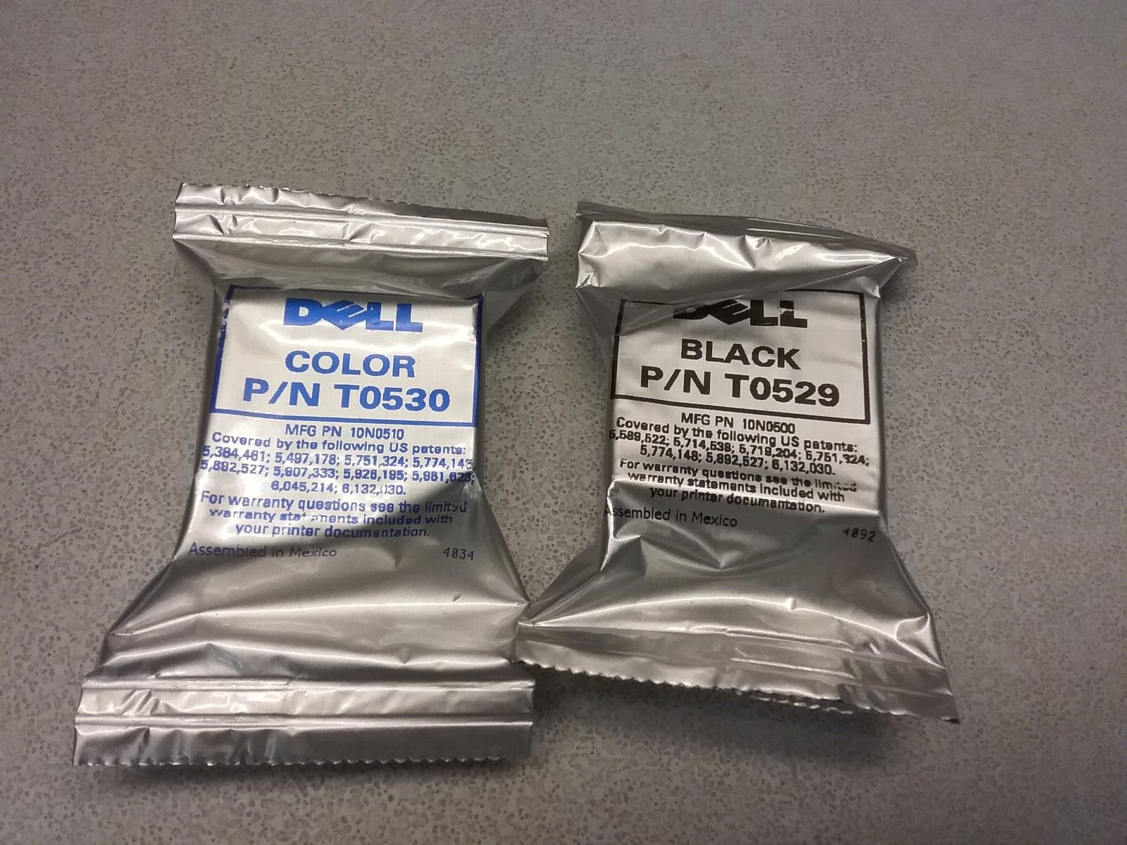 2 Dell Genuine T0530 and T0529 Ink 1-Color, 1-Black New unopened