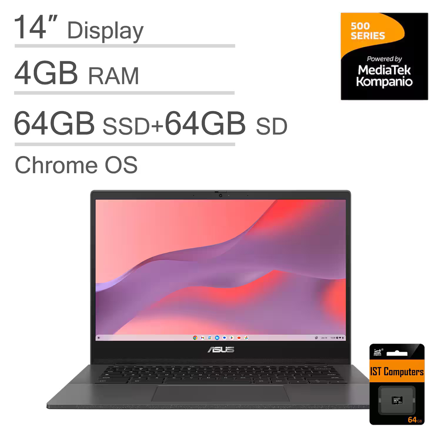 ASUS - Upgraded - Chromebook CM1402 14 in FHD - MediaTek Kompanio 520 - 4GB RAM
